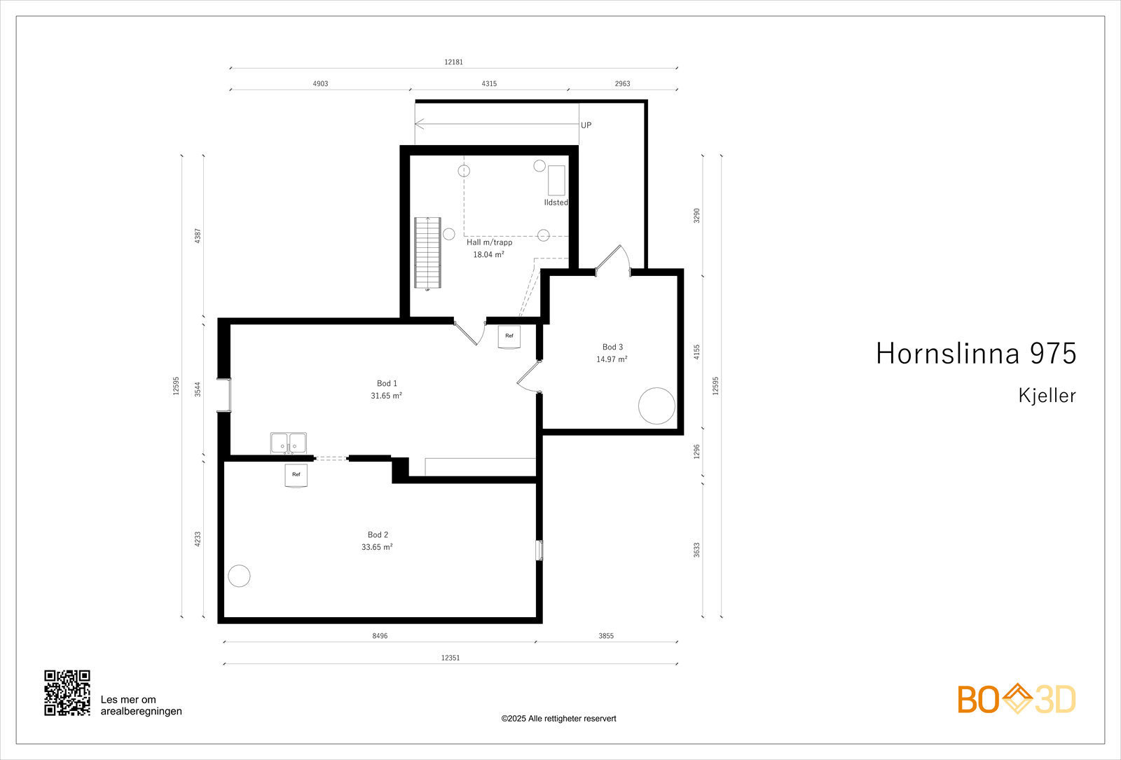 Taktsmanns plantegning kjeller: Boligen har godt med oppbevaring med 3 boder i boligen samt 2 boder i garasjen. Galleribilde
