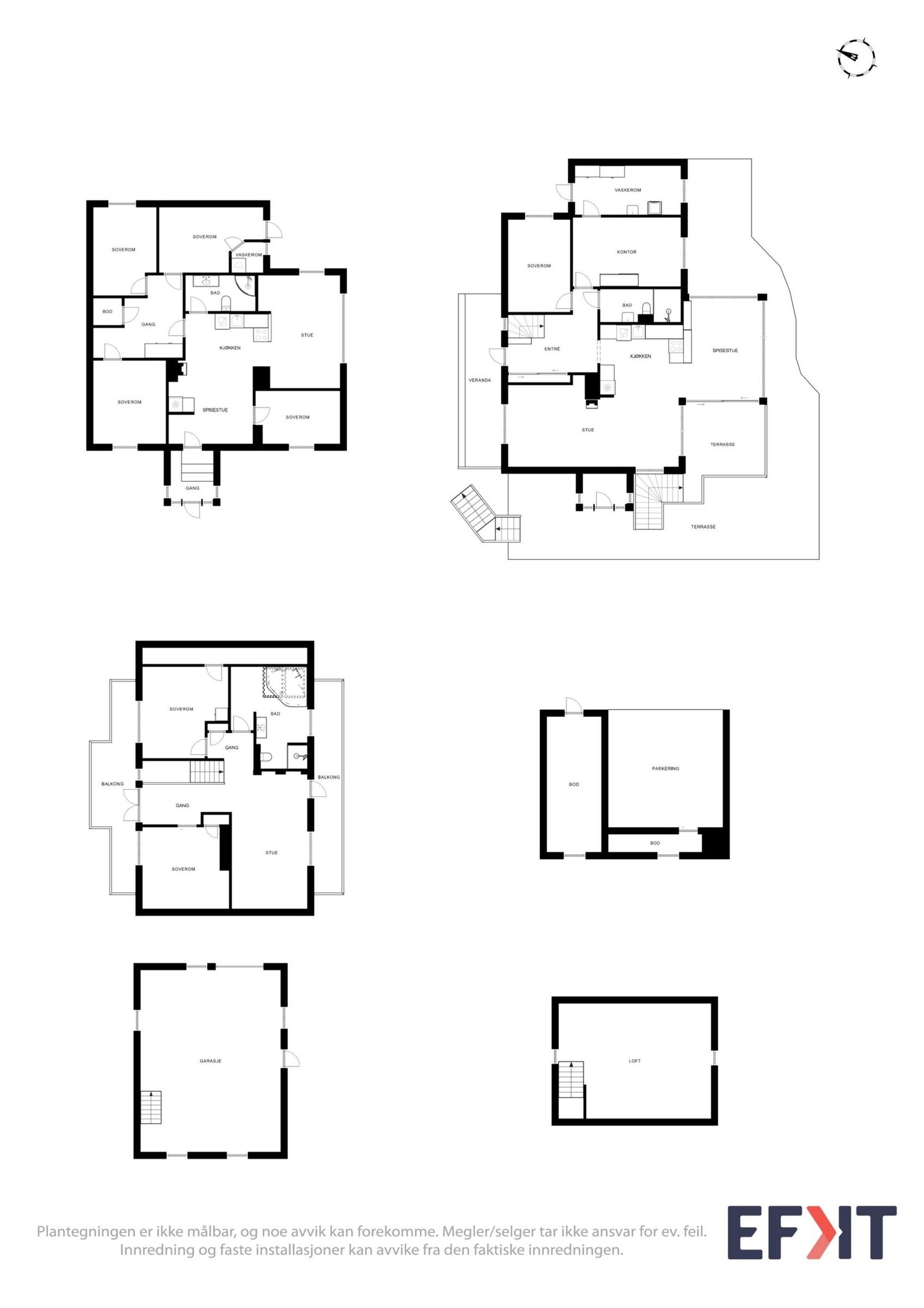 Plantegninger av alle etasjene pluss carport Galleribilde