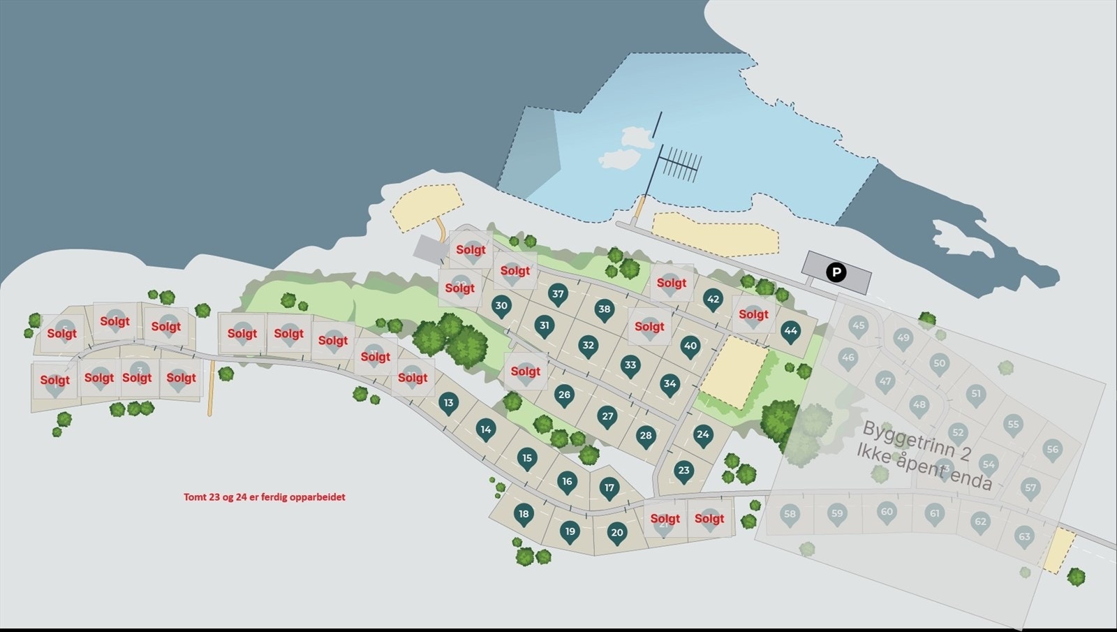 21 av 44 tomter er solgt Galleribilde