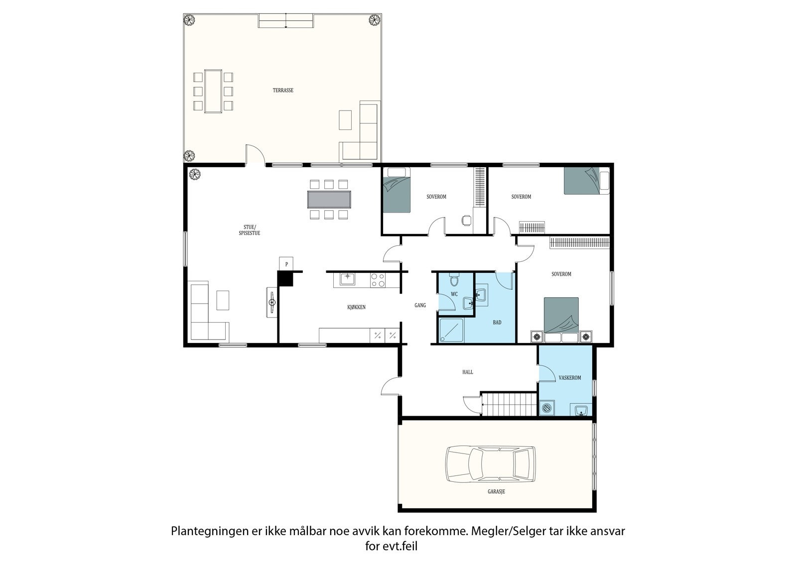 Planløsning for hovedetasjen i boligen - svært innholdsrik og god løsning Galleribilde