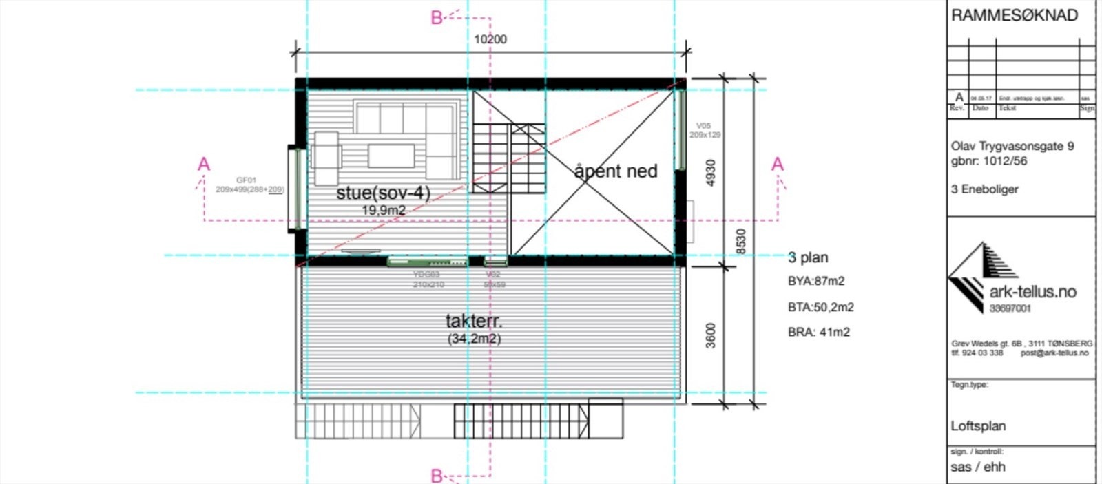 Tegning viser mulighet for ekstra soverom i 3. etasje Galleribilde