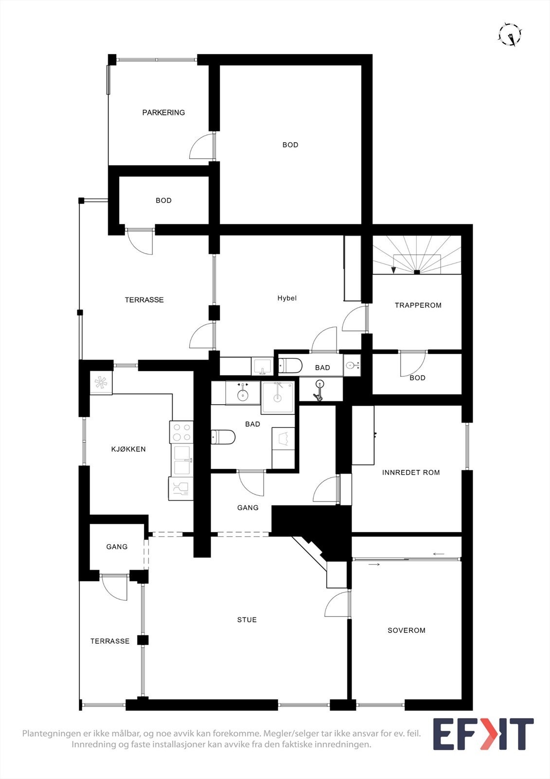 Plantegning for underetasjen, som inneholder en godkjent leilighet og en hybel. Galleribilde