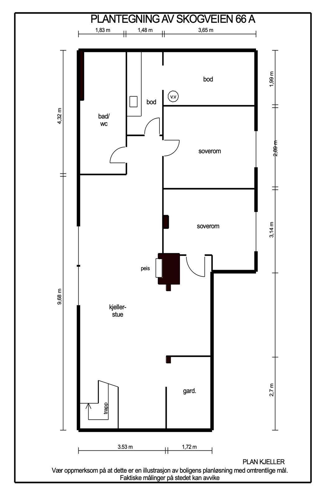 Kjelleren inneholder garderobe, kjellerstue, 2 soverom, bad og vaskerom og bod. Galleribilde