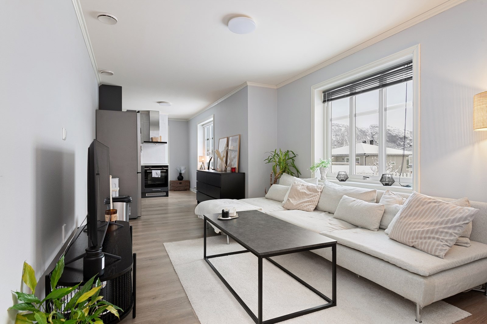 Stue med åpen kjøkkenløsning. Galleribilde