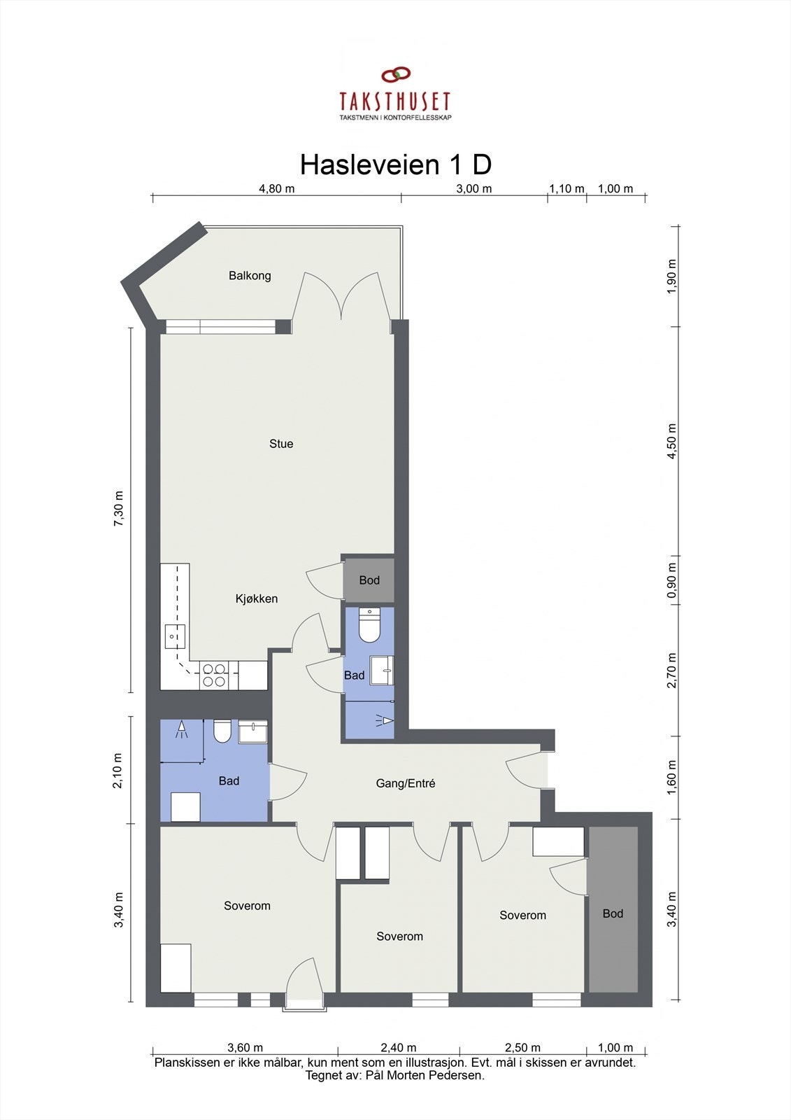 Planskisse. Leiligheten har innvendig bod/walk in, og en sportsbod i kjeller på ca. 5 kvm. Galleribilde