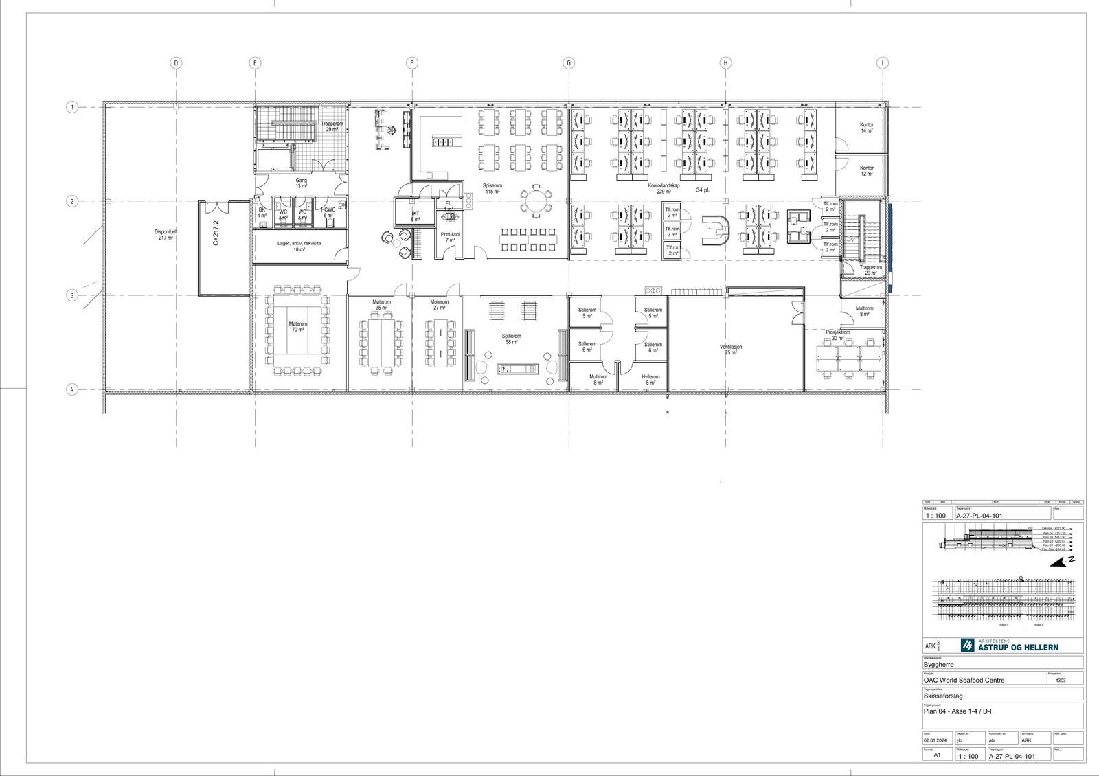 Forslag til planskisse i 4 etasje - Løses i samarbeid med ny leietaker Galleribilde