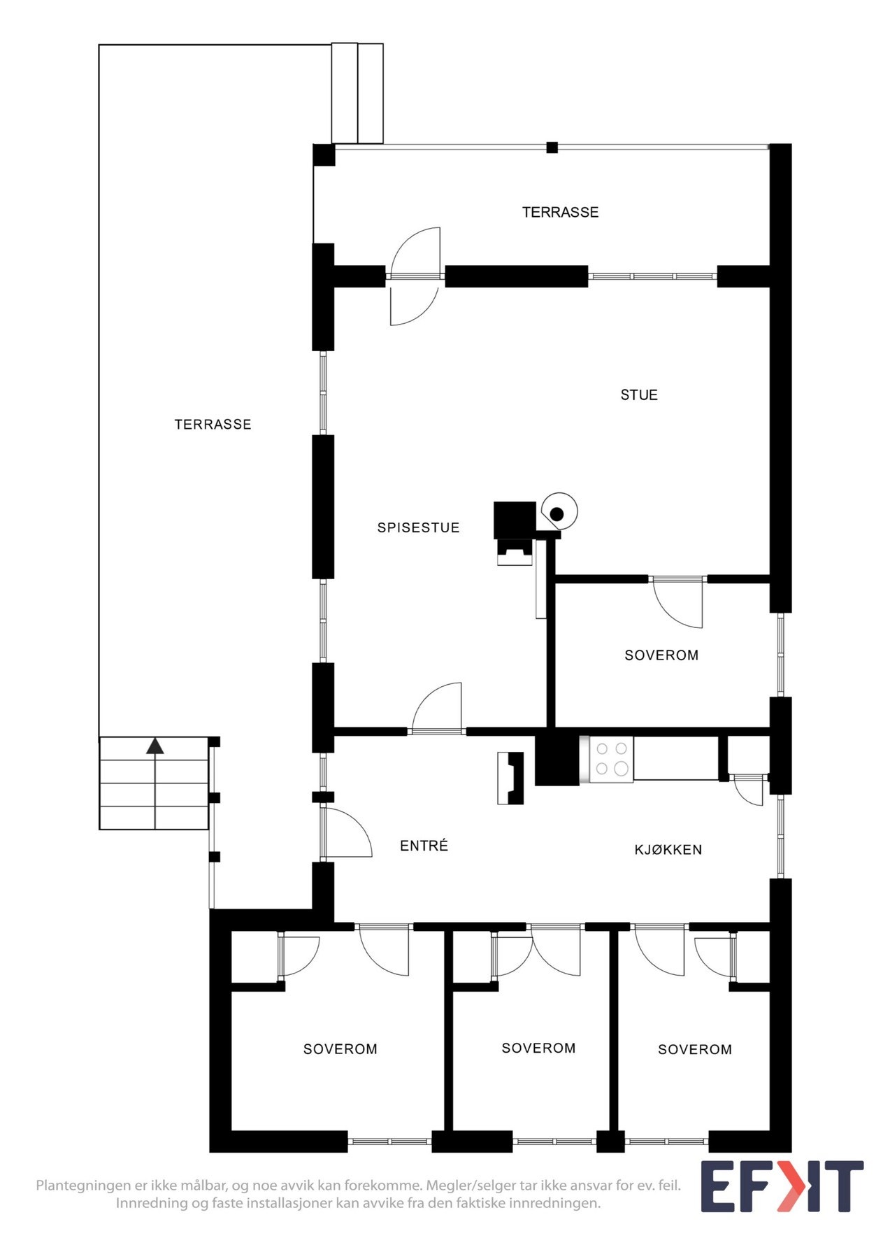 Plantegning som viser planløsningen over hytten. Galleribilde
