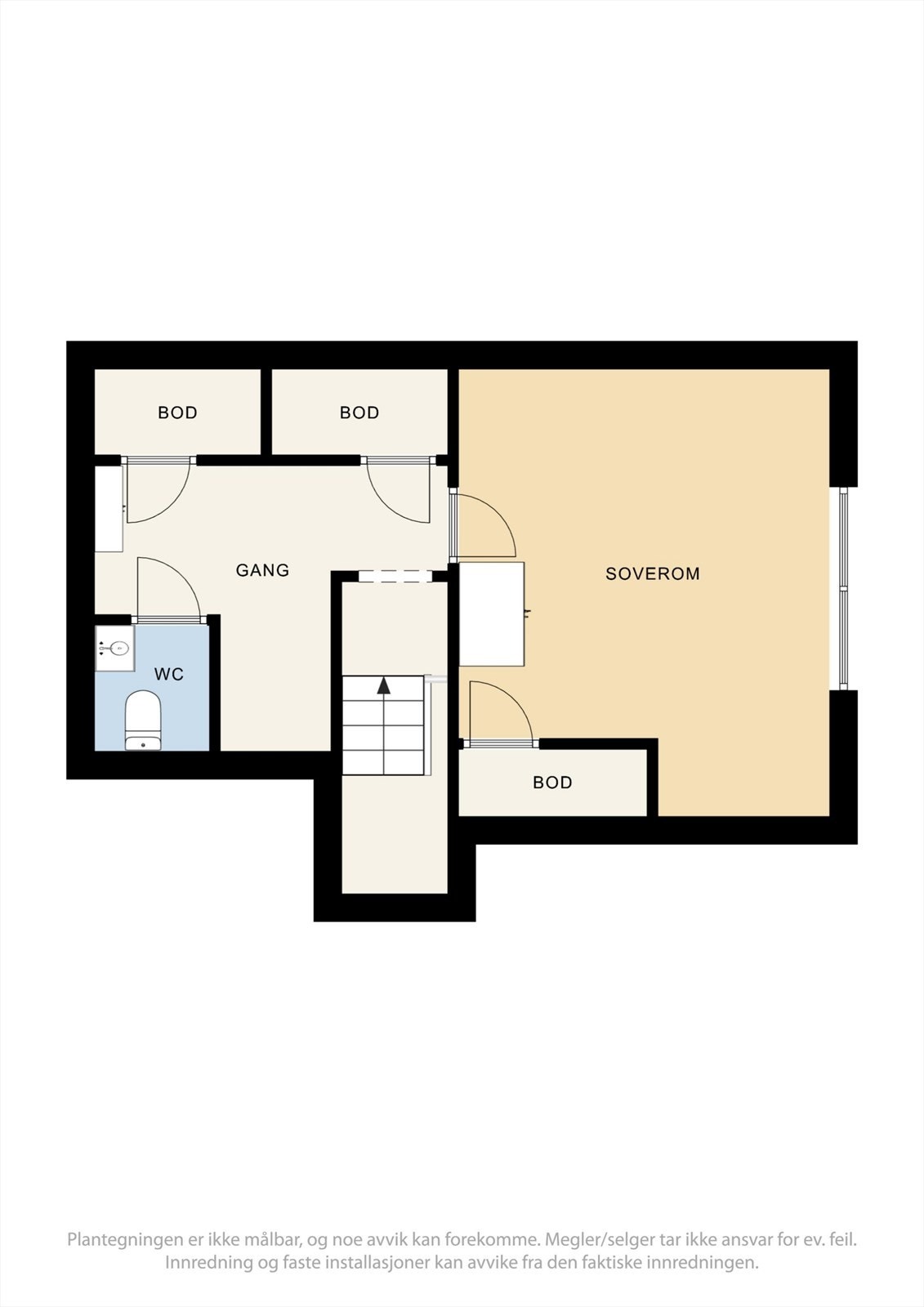 Plantegning loft.
Det er innredet rom på loftet og bodene som tilhører seksjonen. Galleribilde