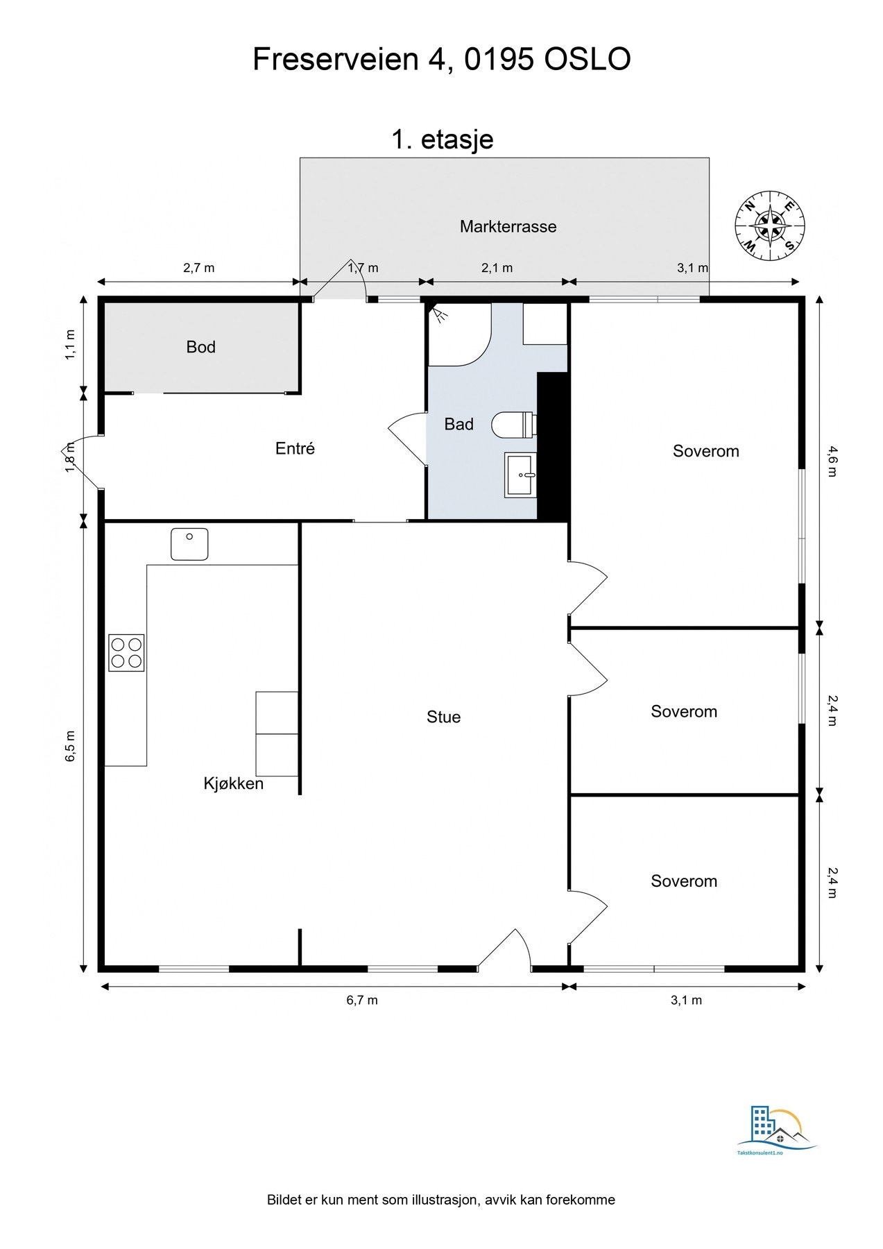 Plantegning. I tillegg disp. leiligheten garasjeplass og kjellerbod. Galleribilde