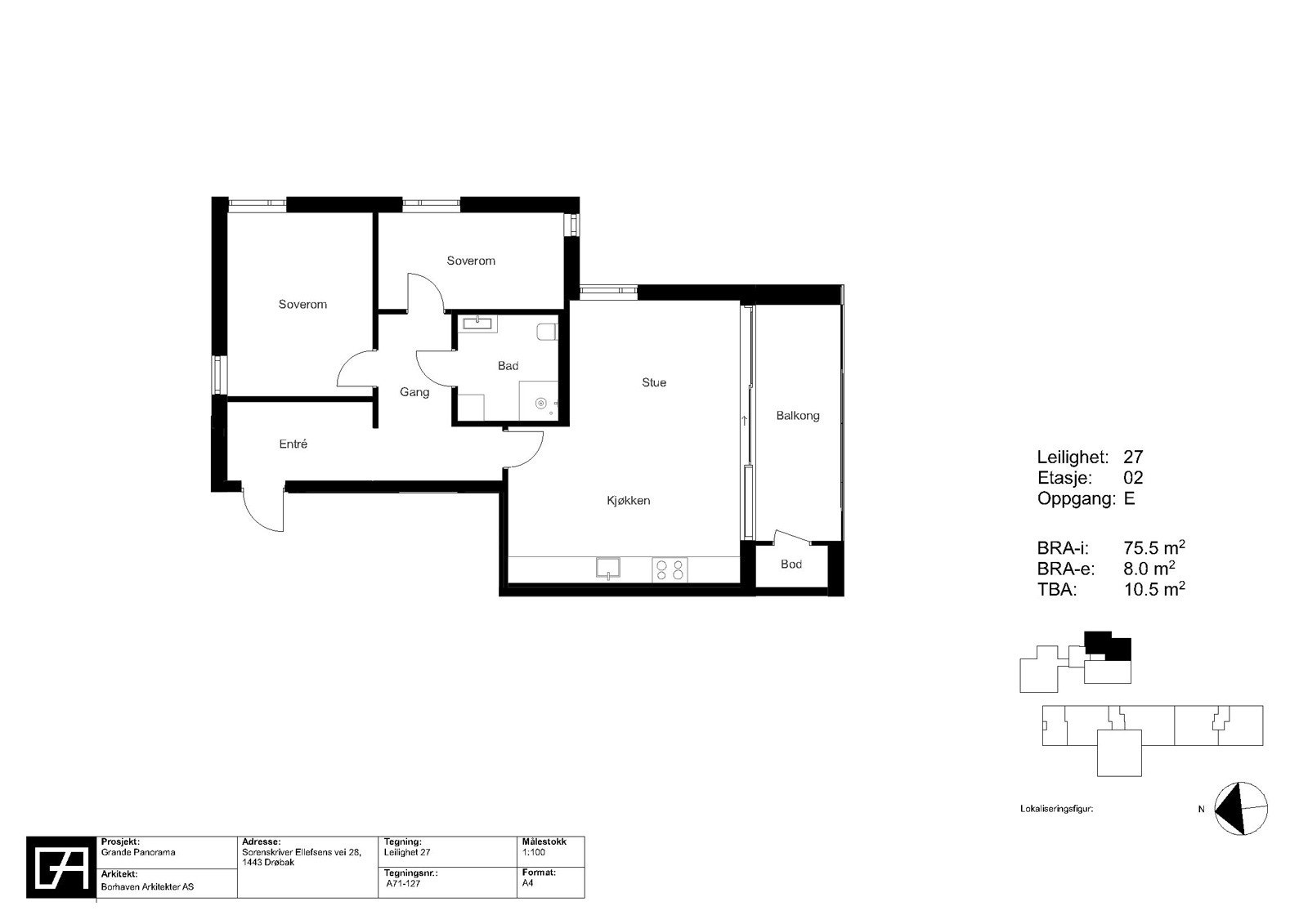 Plantegning leil. 27 (2. Etasje) Galleribilde