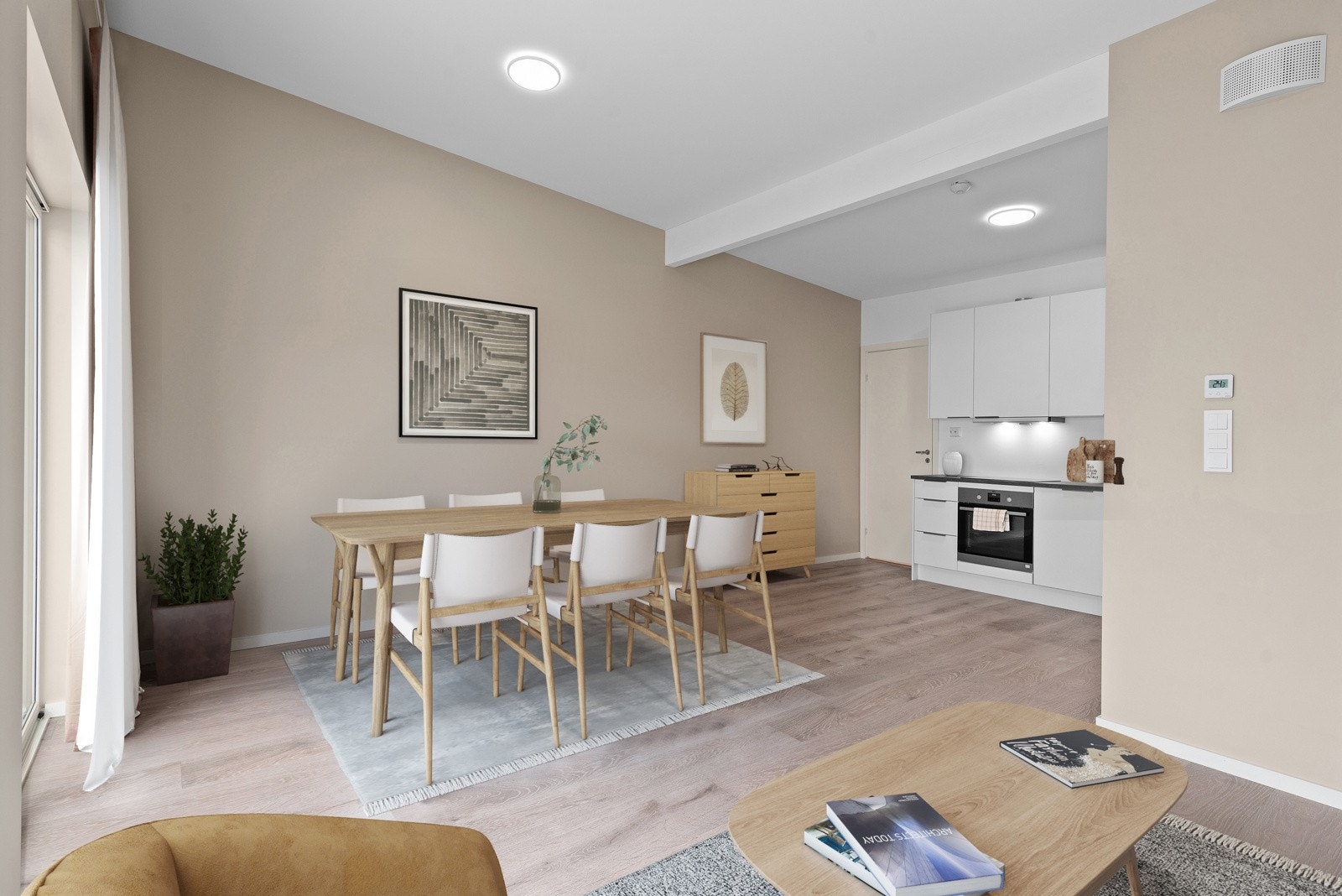 Her er god takhøyde & store vinduer som gir en god romfølelse. (Bildet er digitalt møblert) Galleribilde