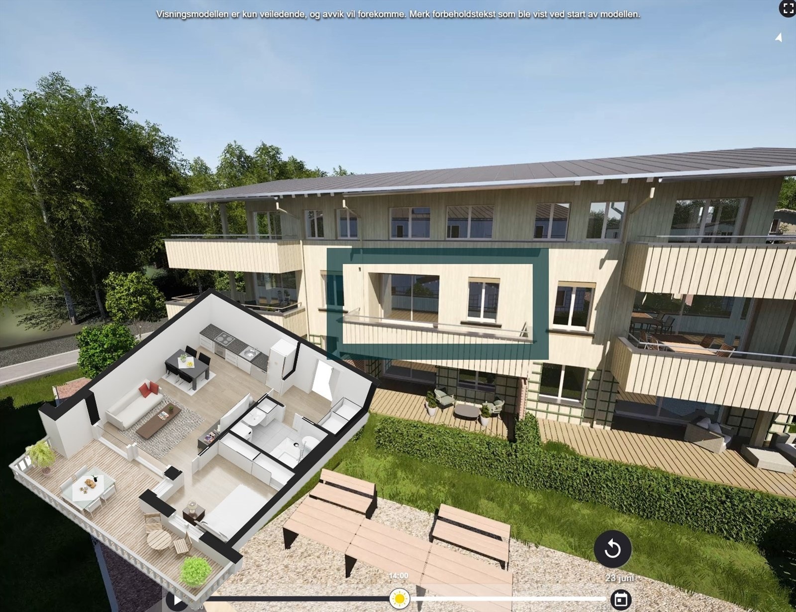 Omtrentlig plassering av leilighet B5-5-34. Vannbåren gulvvarme - stue/kjøkken/bad. Galleribilde