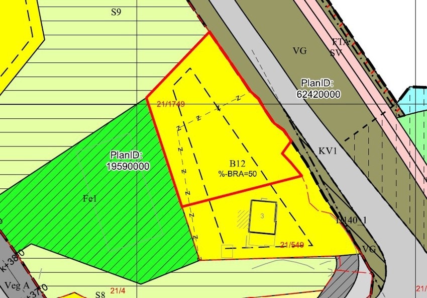 Utsnitt av reguleringsplan på grunn Galleribilde