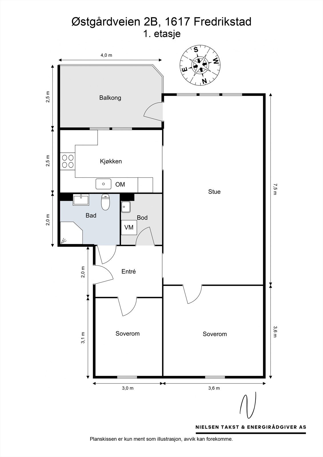 Veiledende skisse av leiligheten. Galleribilde