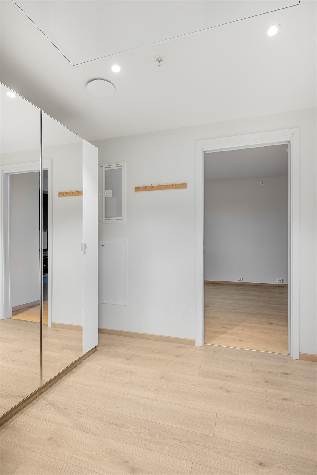 Her kommer du inn i en romslig entré med et garderobeskap av god størrelse. Galleribilde