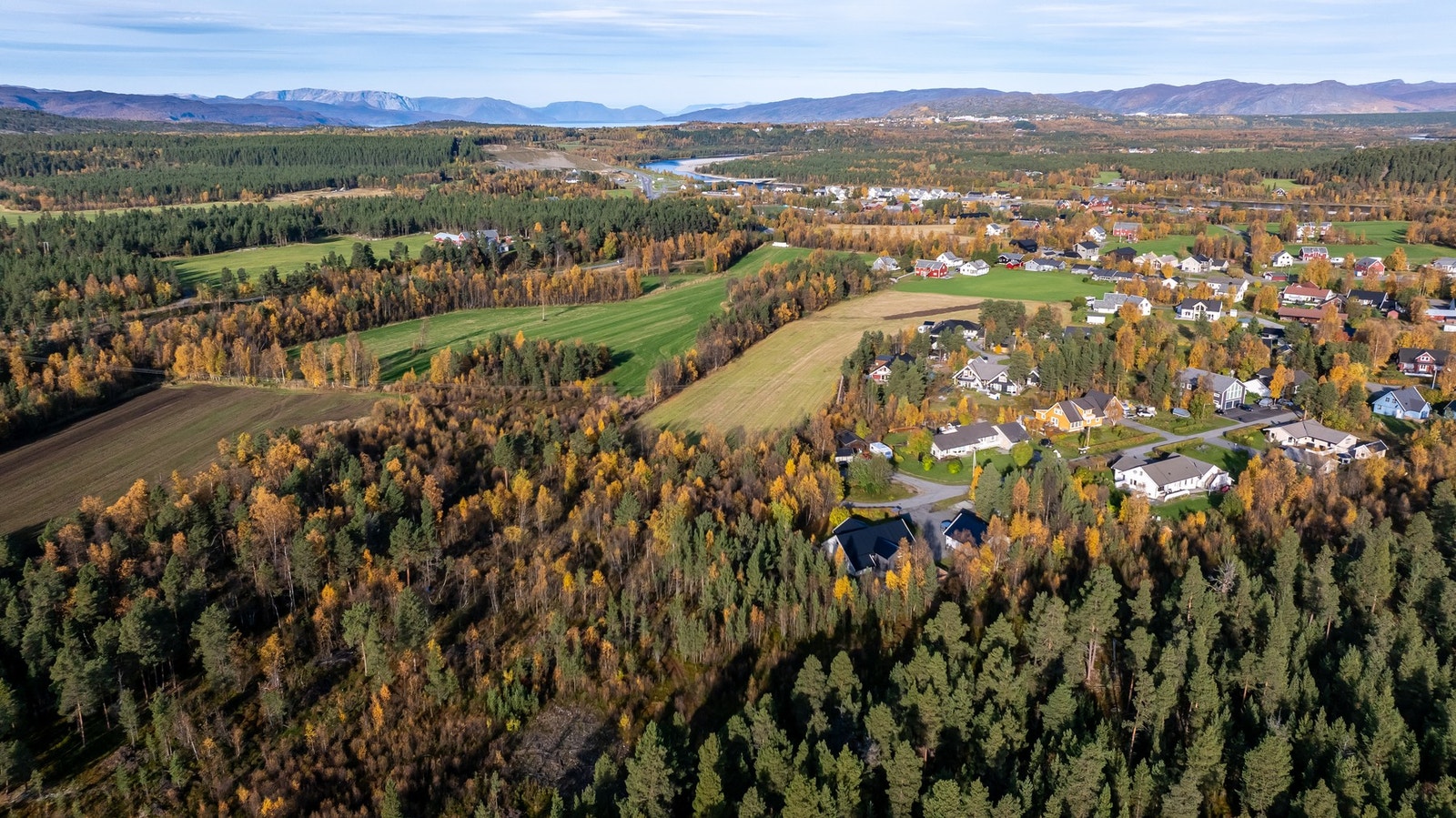 Dronefoto av tomten og nærområdet Galleribilde