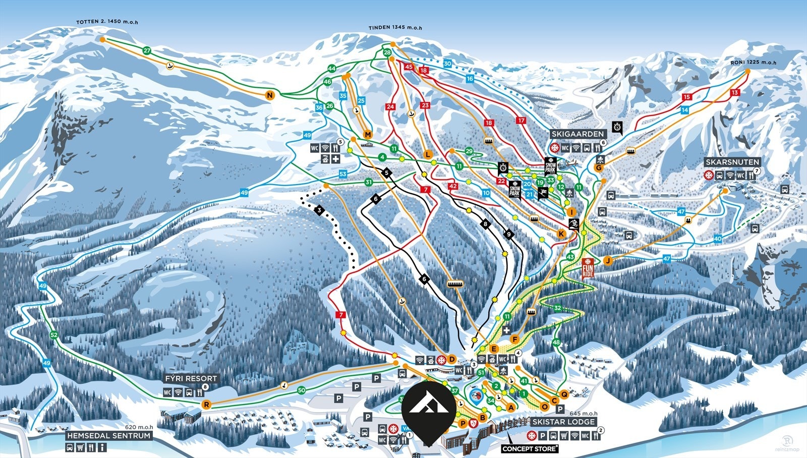 Fjellandsbyen ligger ski inn/ski ut til det store løypenettet i Hemsedal Skisenter Galleribilde