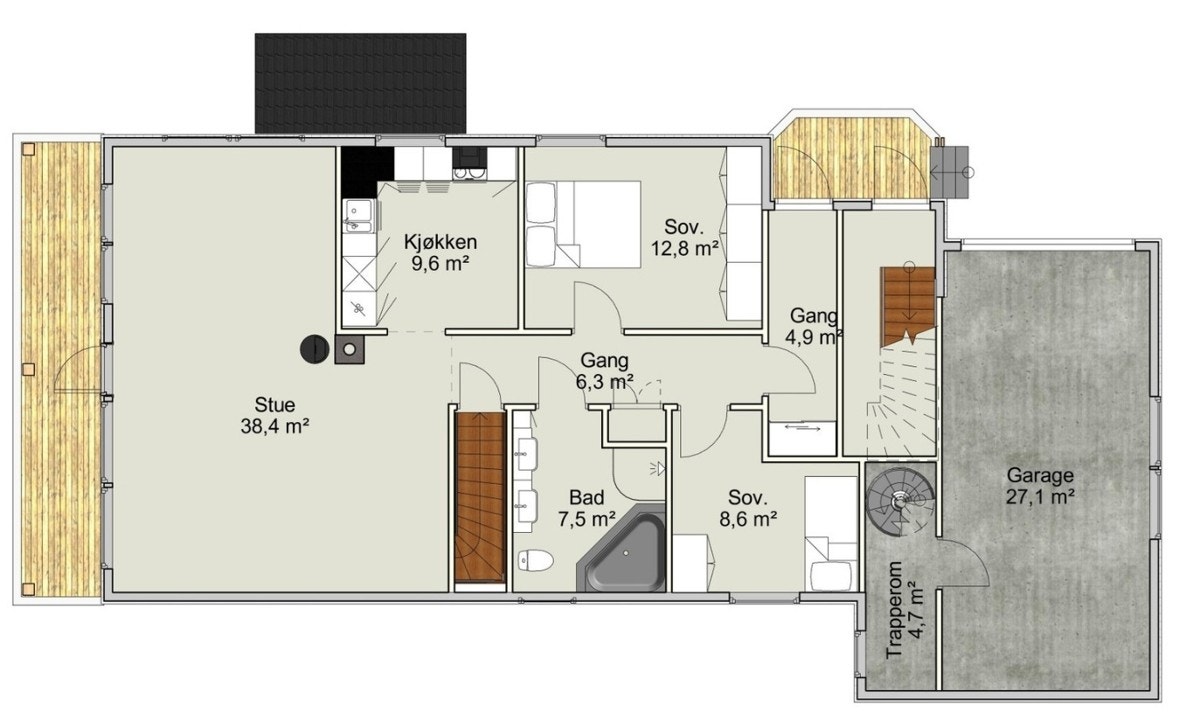 Plantegning 1. etasje Galleribilde