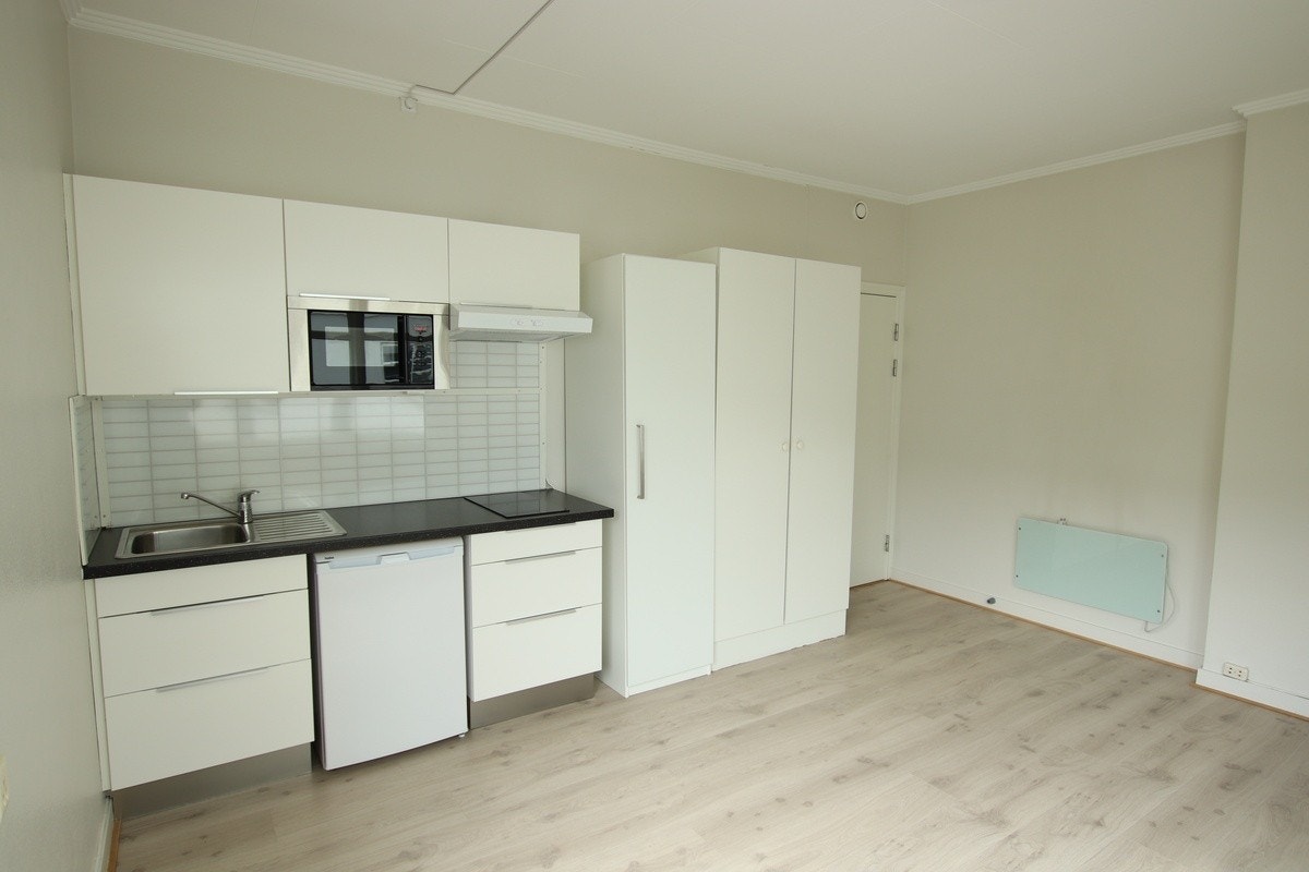 Kjøleskap, mikro, vask, stekeplater og klesskap Galleribilde