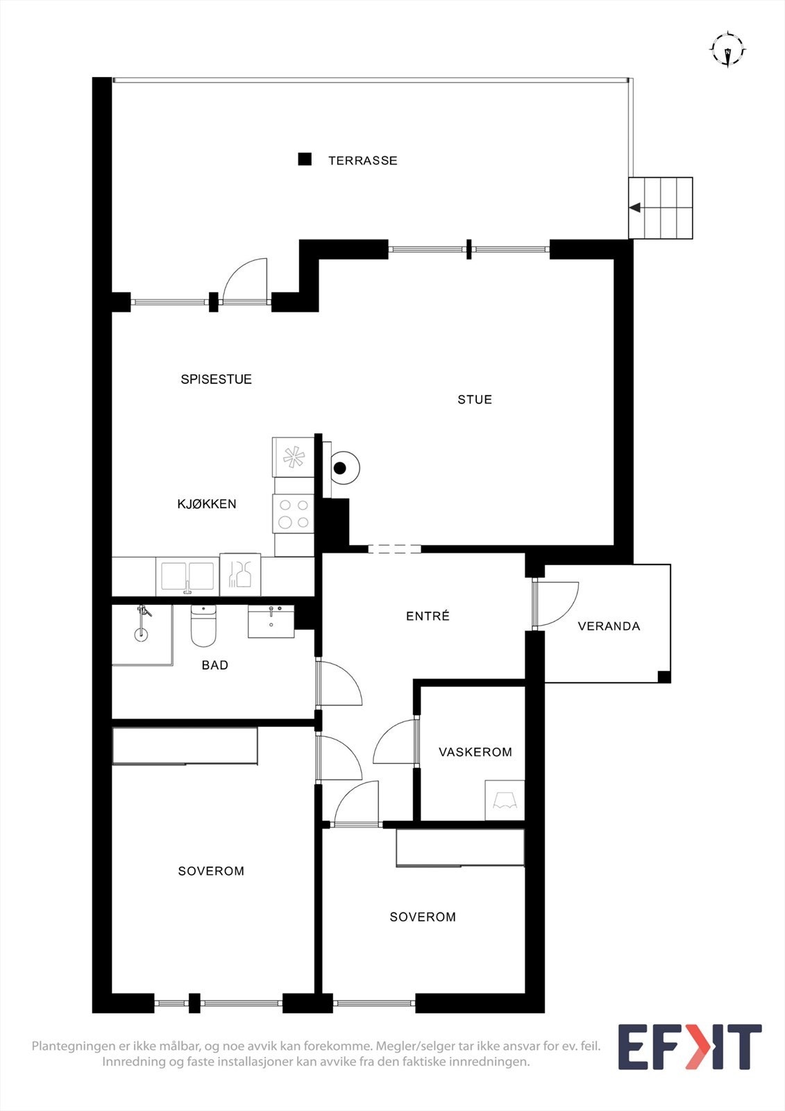 Plantegningen er ikke målbar, og noe avvik kan forekomme. Megler/selger tar ikke ansvar for ev. feil. Innredning og faste installasjoner kan avvike fra den faktiske innredningen. Galleribilde