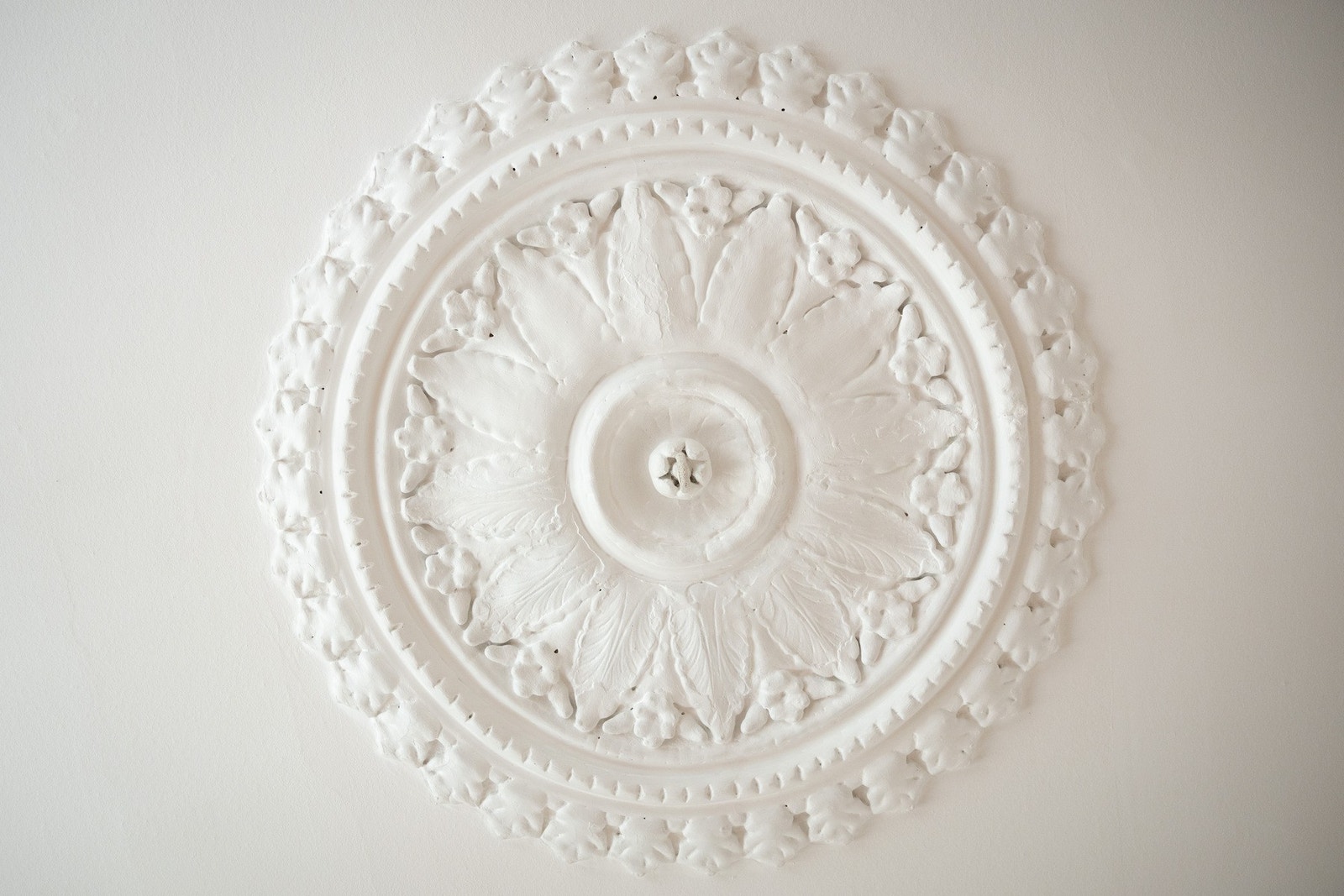 God takhøyde med klassisk rosett i stue. Galleribilde