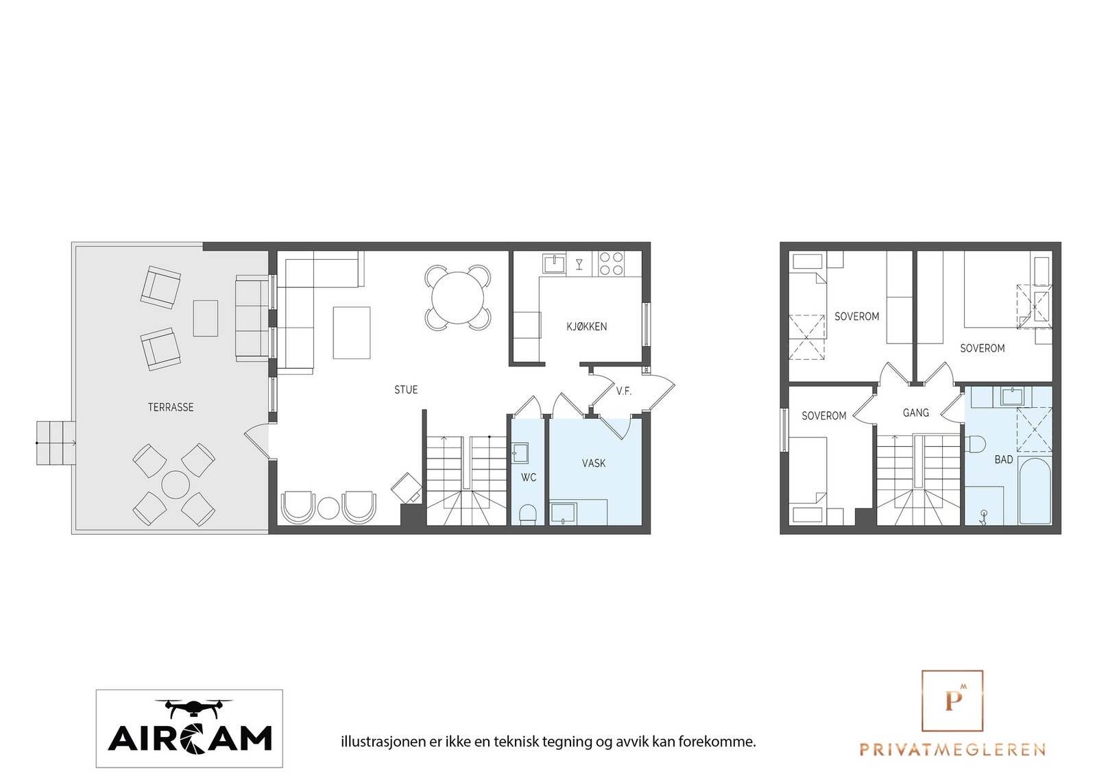 Plantegning begge etasjer. Galleribilde