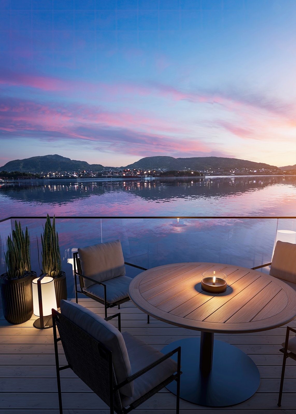 Leiligheten har to solrike balkonger med nydelig utsikt: en privat takterrasse og en balkong. Illustrasjon fra annen leilighet i boligprosjektet - avvik vil forekomme. Galleribilde