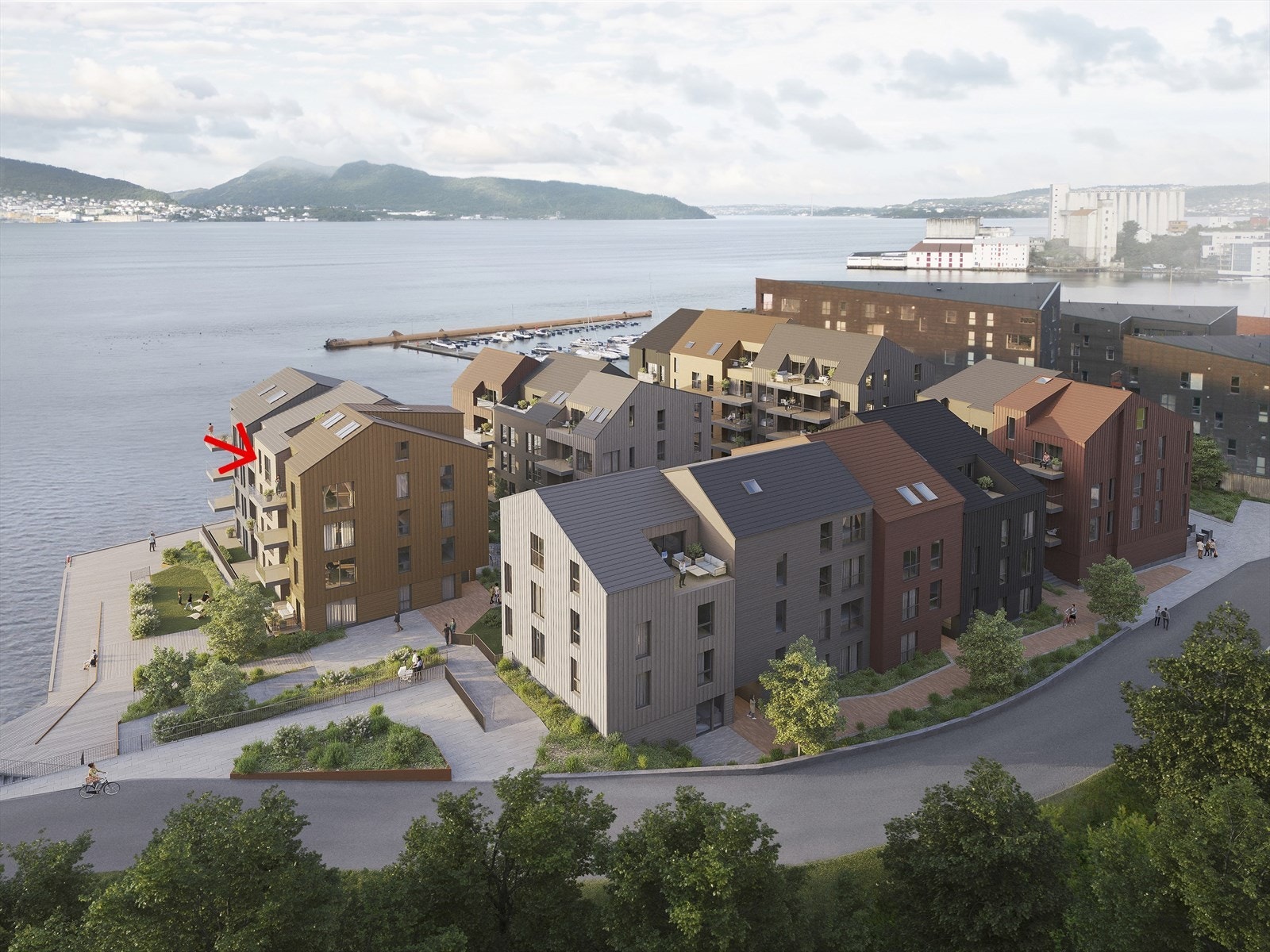 Sjøbodene består av fem bygg og denne leiligheten ligger ligger vakkert til i første linje mot sjø i frontbygg D. Galleribilde