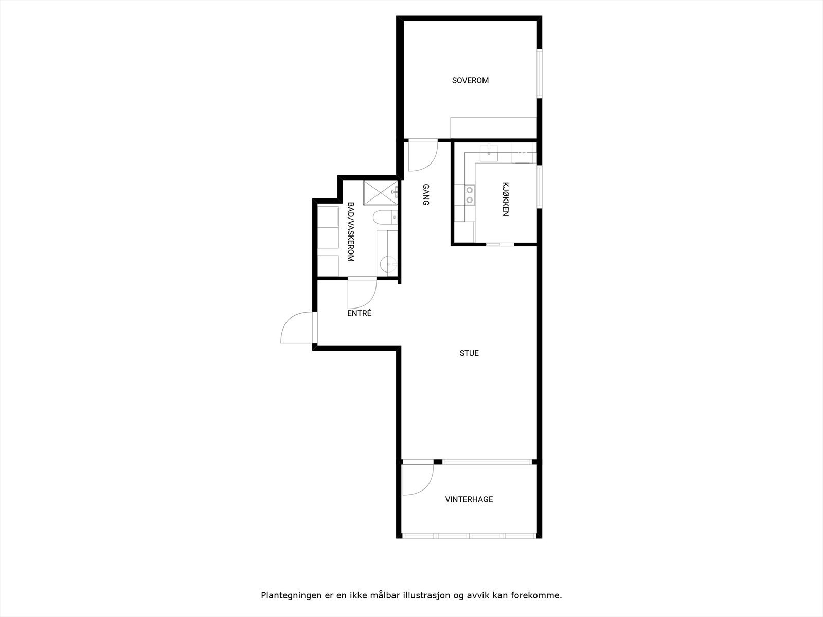 Plantegning. I tillegg disponerer leiligheten en kjellerbod på 5kvm. Galleribilde
