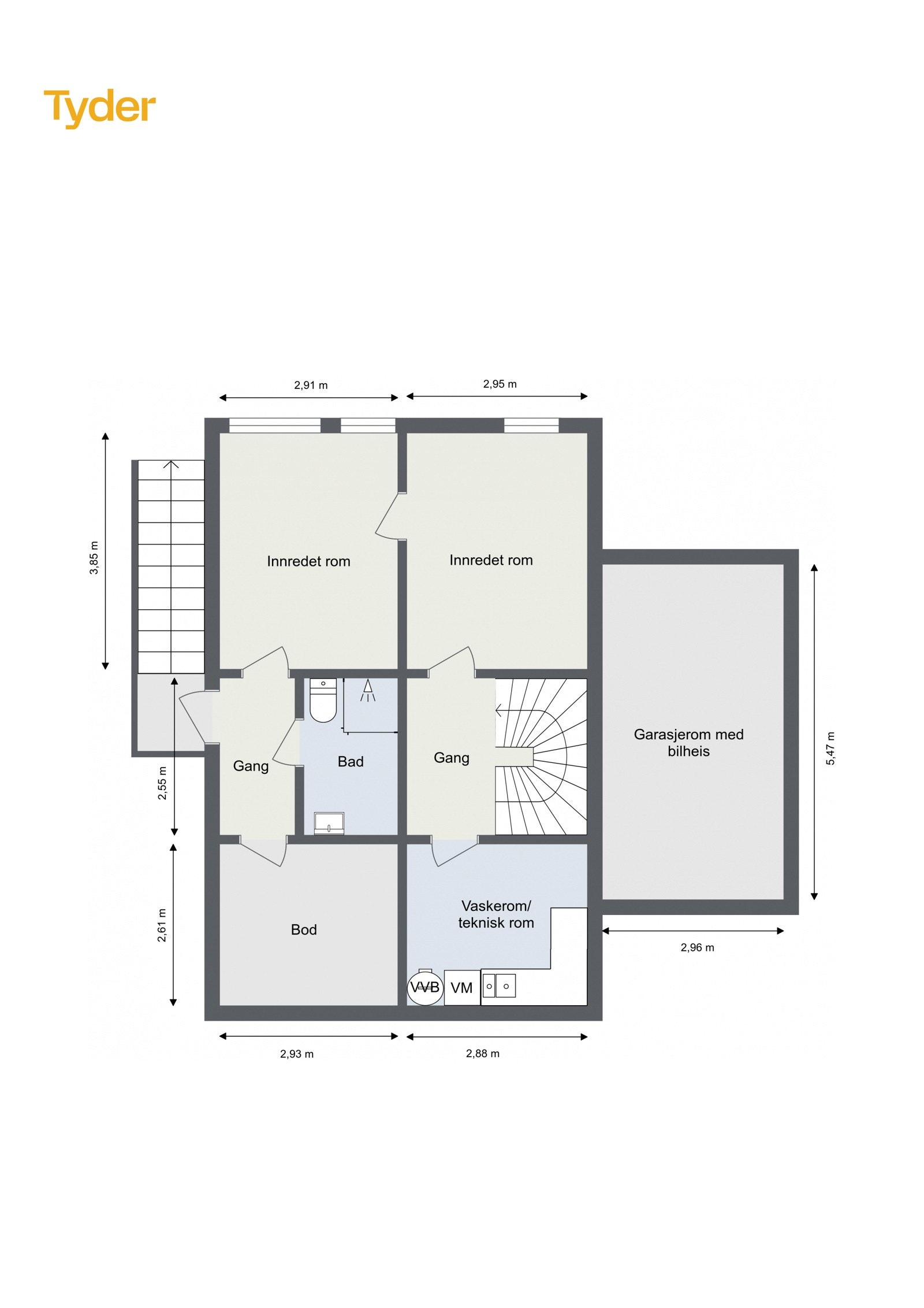 Plantegning kjelleretasje - Bjørnveien 91b - Egen inngang. Galleribilde