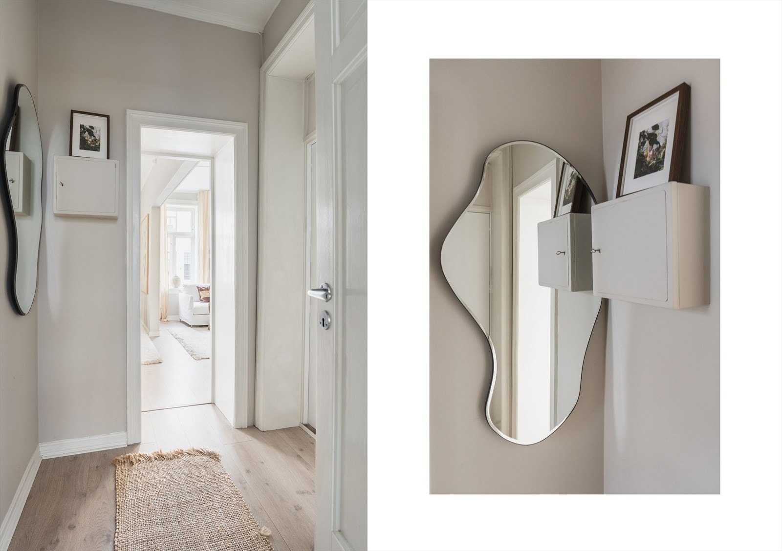 Romslig entré med plass til praktiske oppbevaringsløsninger. Det er montert porttelefon ved inngangsdøren Galleribilde