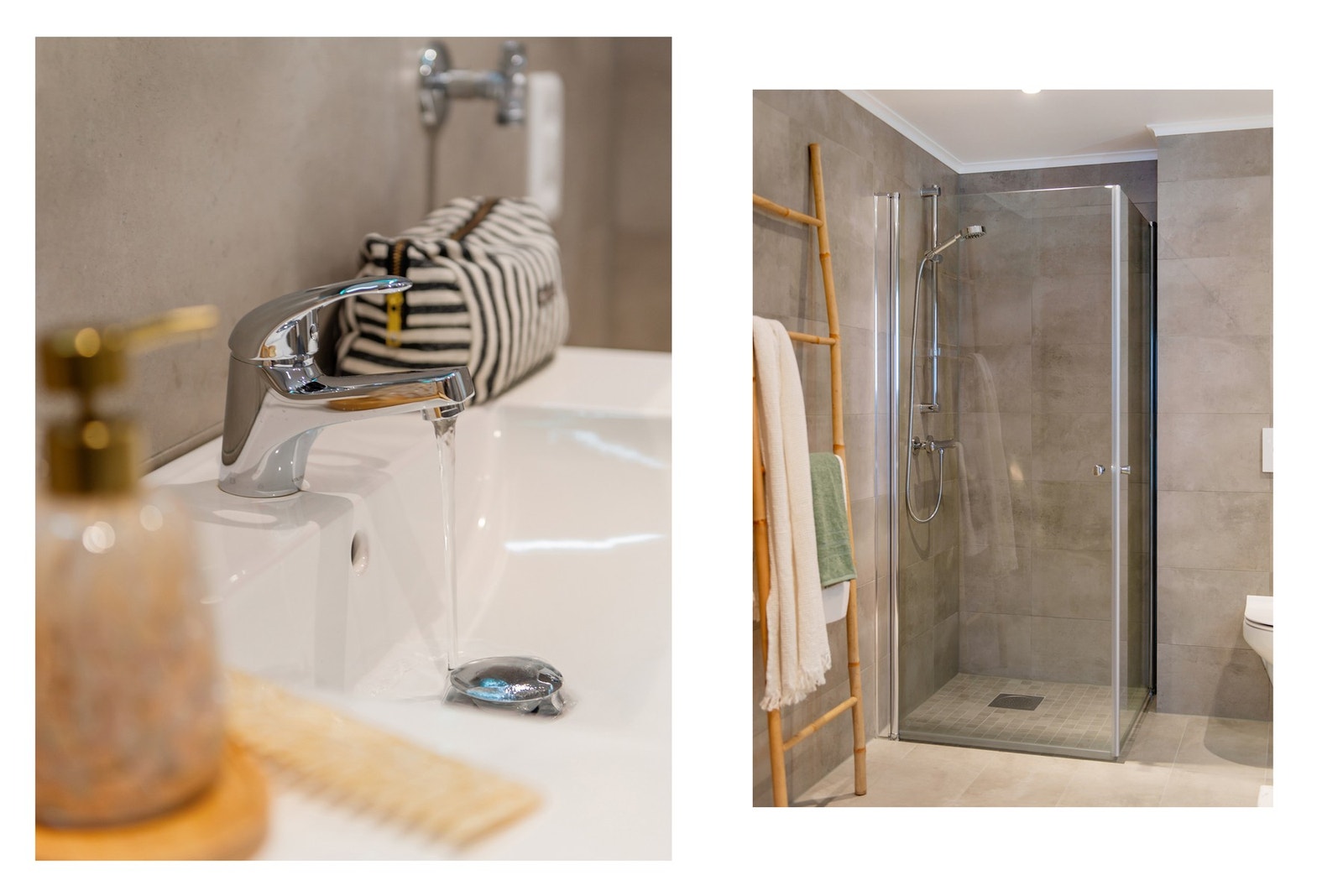 Rommet inneholder: Dusjhjørne, toalett, servant med innredning og opplegg til vaskemaskin. Galleribilde