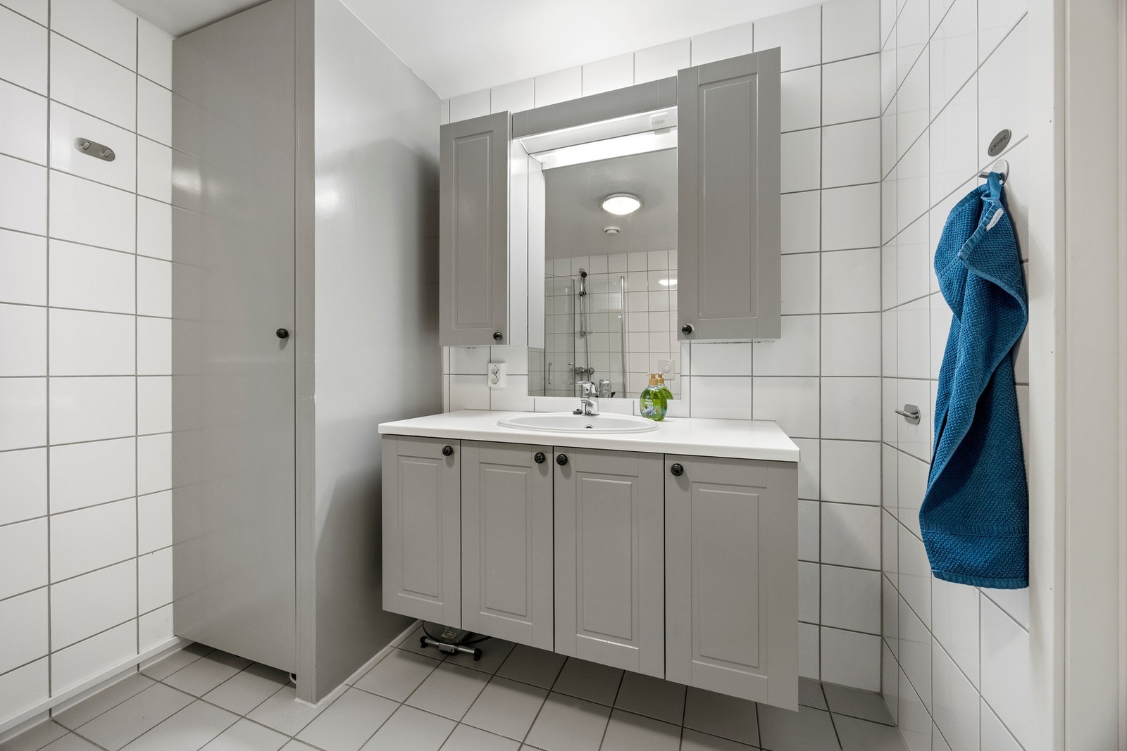 Utstyrt med servantskap, toalett, innfellbare dusjdører og opplegg for vaskemaskin Galleribilde