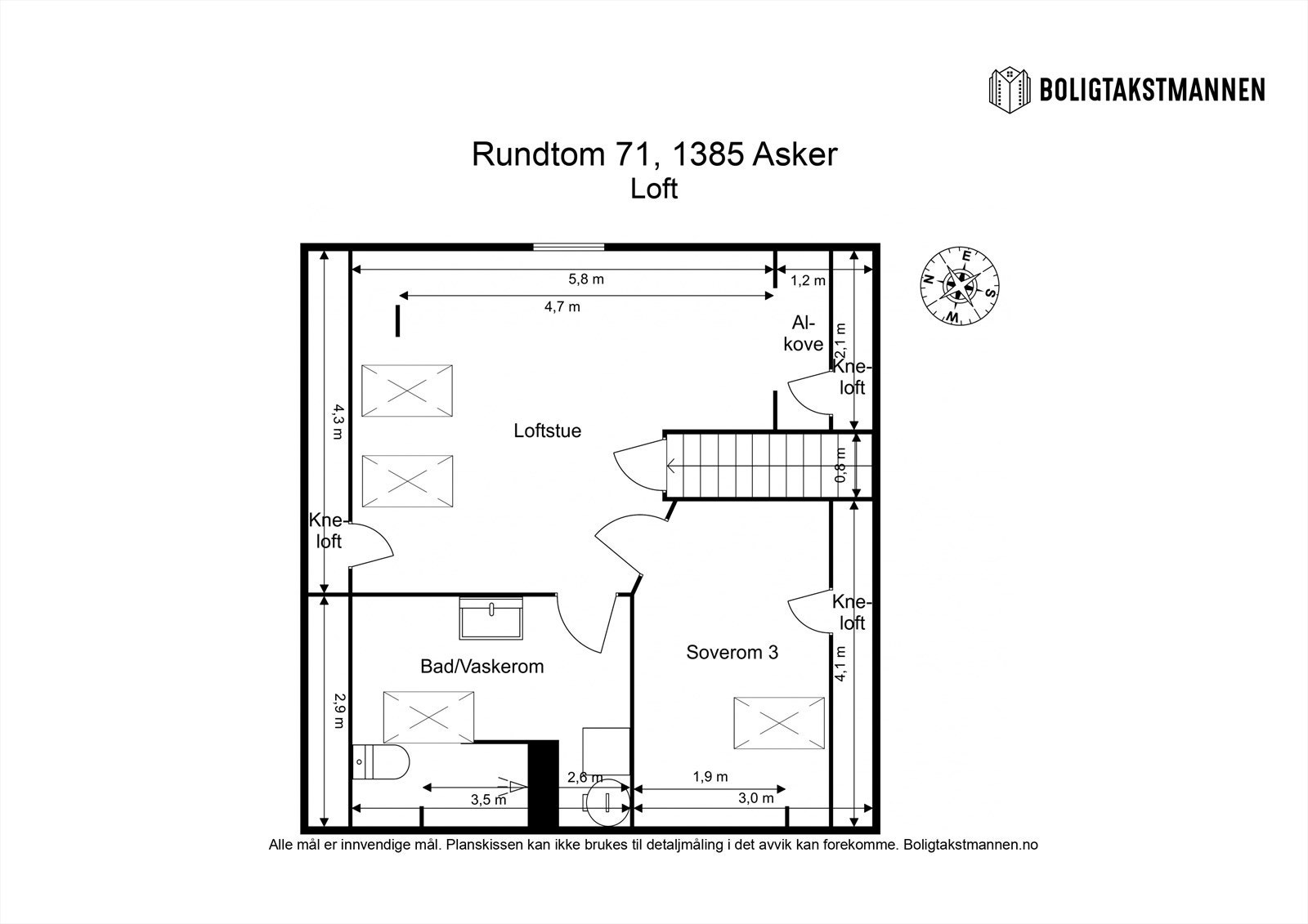 Plantegning loftsetasje - 27.11.2025 ble det gitt tillatelse til tiltak uten ansvarsrett for bruksendring av loftsetasjen med godkjent soverom, loftstue og bad/vaskerom. Se salgsoppgave for mer info. Galleribilde