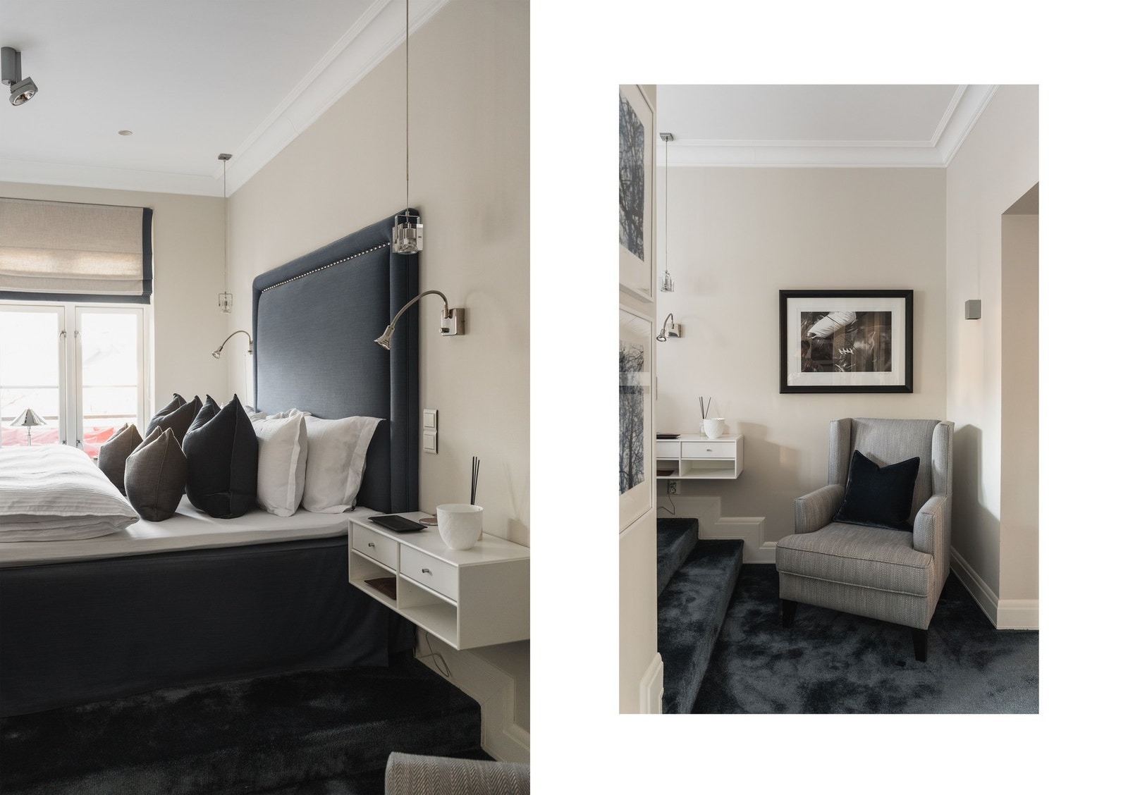 Nivåforskjellen med trinn opp til sengen. Galleribilde