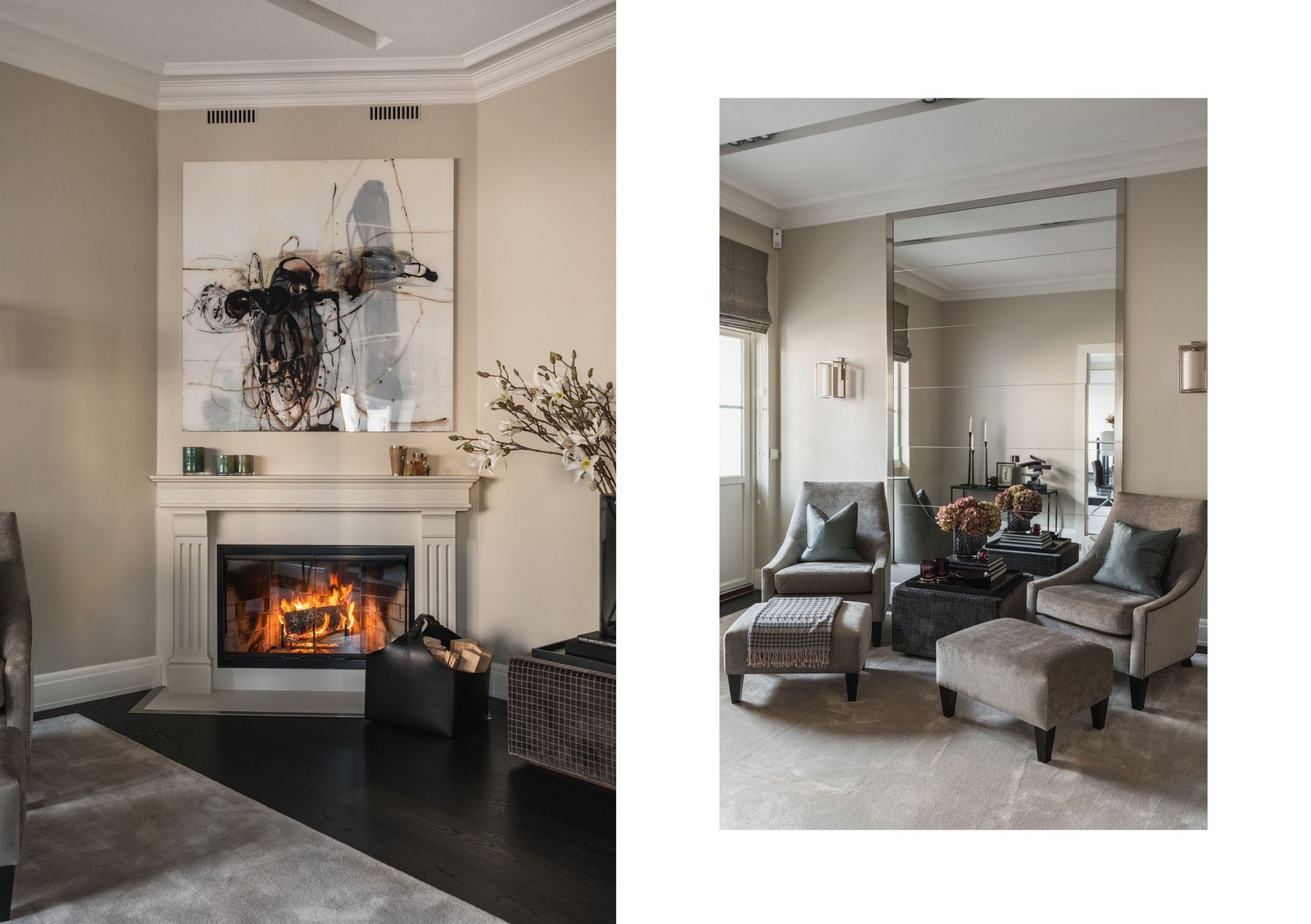 Det som i dag brukes som peisestue, var tidligere boligens andre soverom. Galleribilde