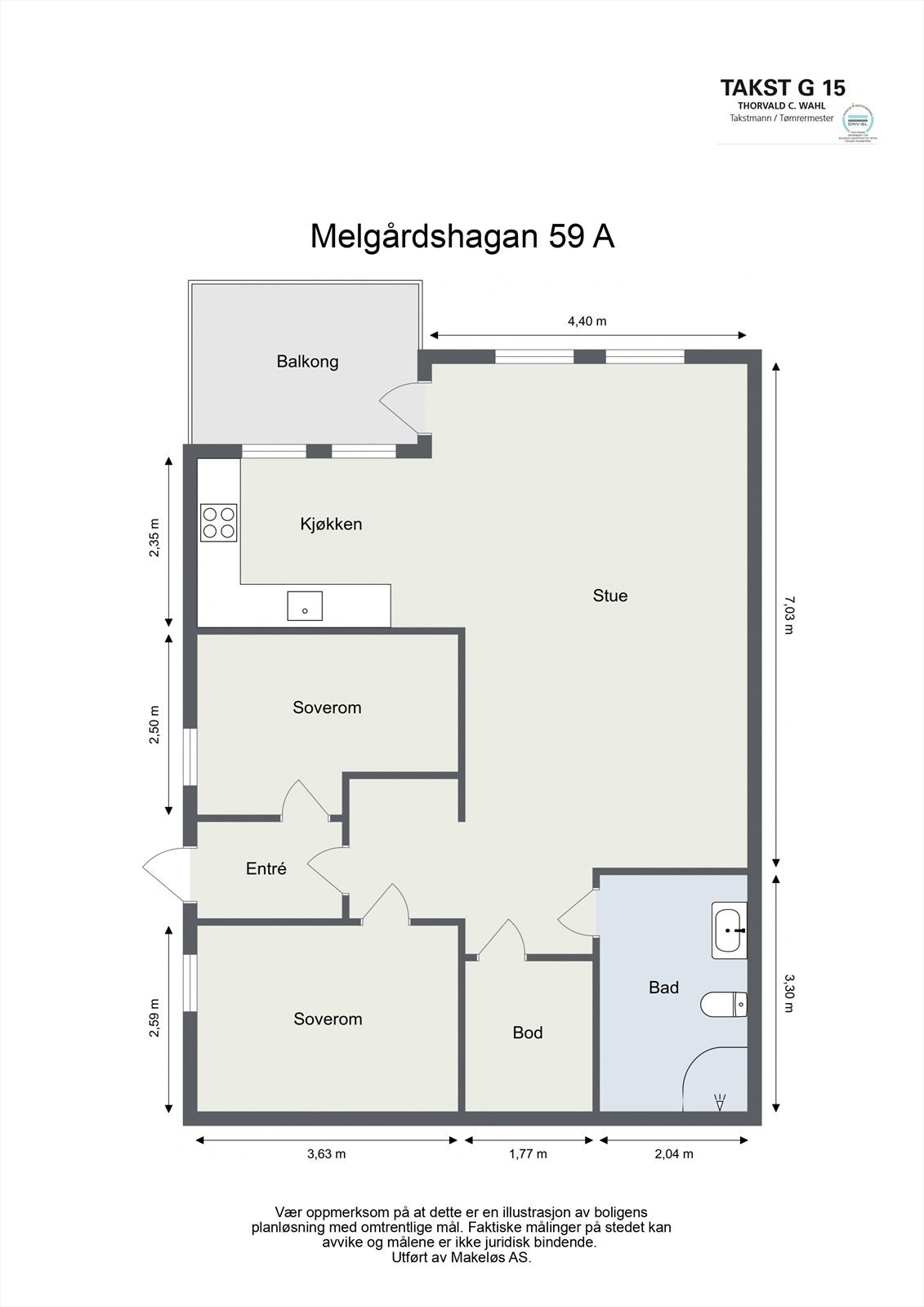 Plantegning som illustrerer leilighetens romfordeling og praktiske løsninger. Galleribilde