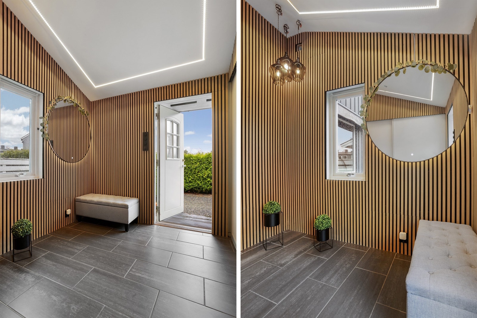 Velkommen inn i en lys og innbydende entré, med flislagt gulv og behagelig gulvvarme Galleribilde