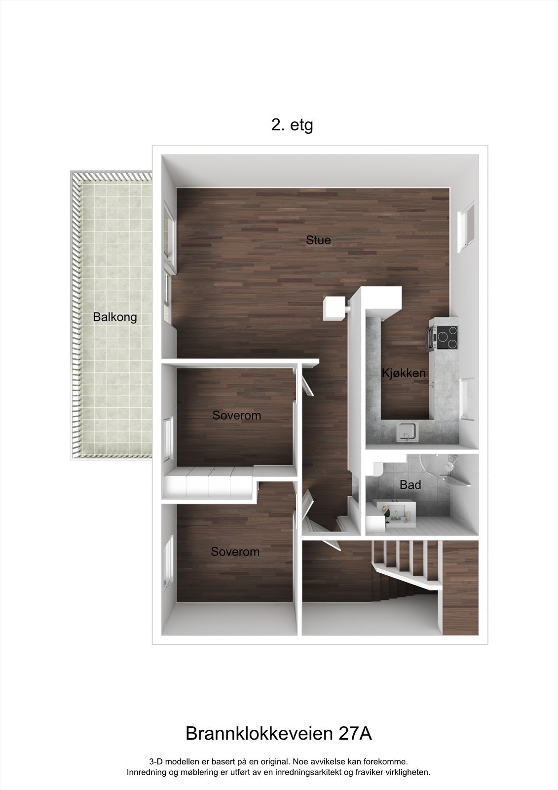 3D planillustrasjon 2.etasje. Galleribilde