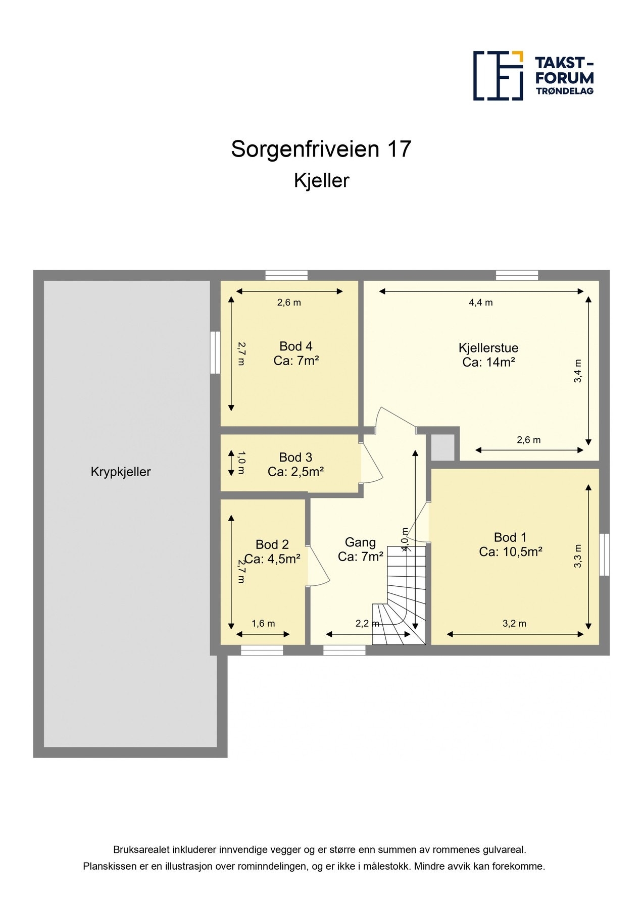 Plantegning av boligens kjeller. Galleribilde