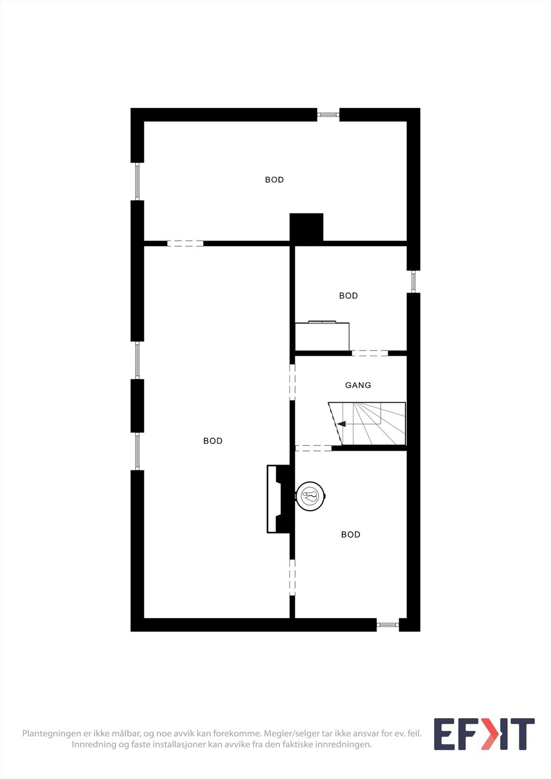 Kjelleren strekker seg under hele boligen og byr på rikelig med lagringsplass i flere boder. Galleribilde