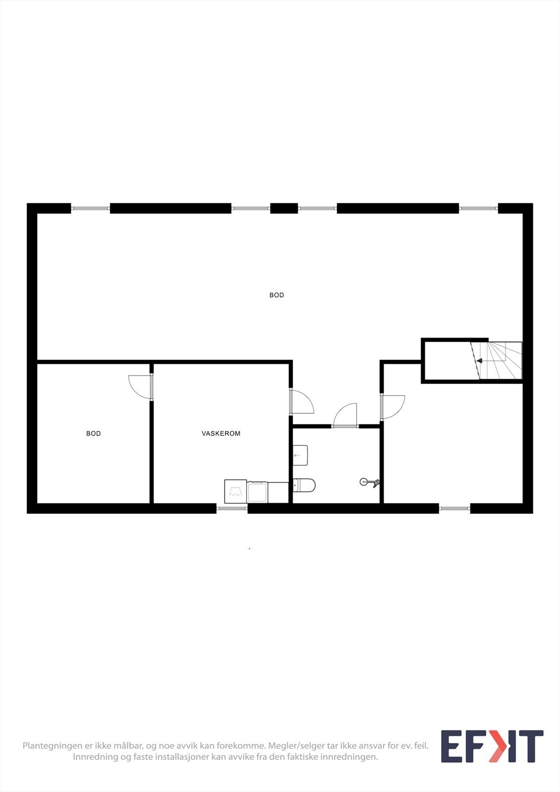 Plantegningen er ikke målbar, og noe avvik kan forekomme. Megler/selger tar ikke ansvar for ev. feil. Innredning og faste installasjoner kan avvike fra den faktiske innredningen. Galleribilde