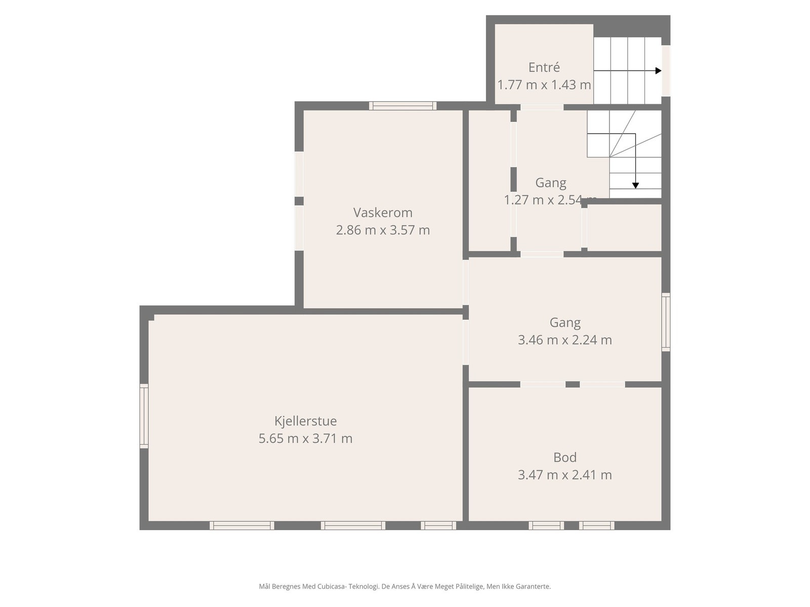 Planskisse av kjeller. Kjellerstuen er ikke søkt og godkjent, se punkt i salgsoppgave om søknad fra tilleggsdel til hoveddel. Galleribilde