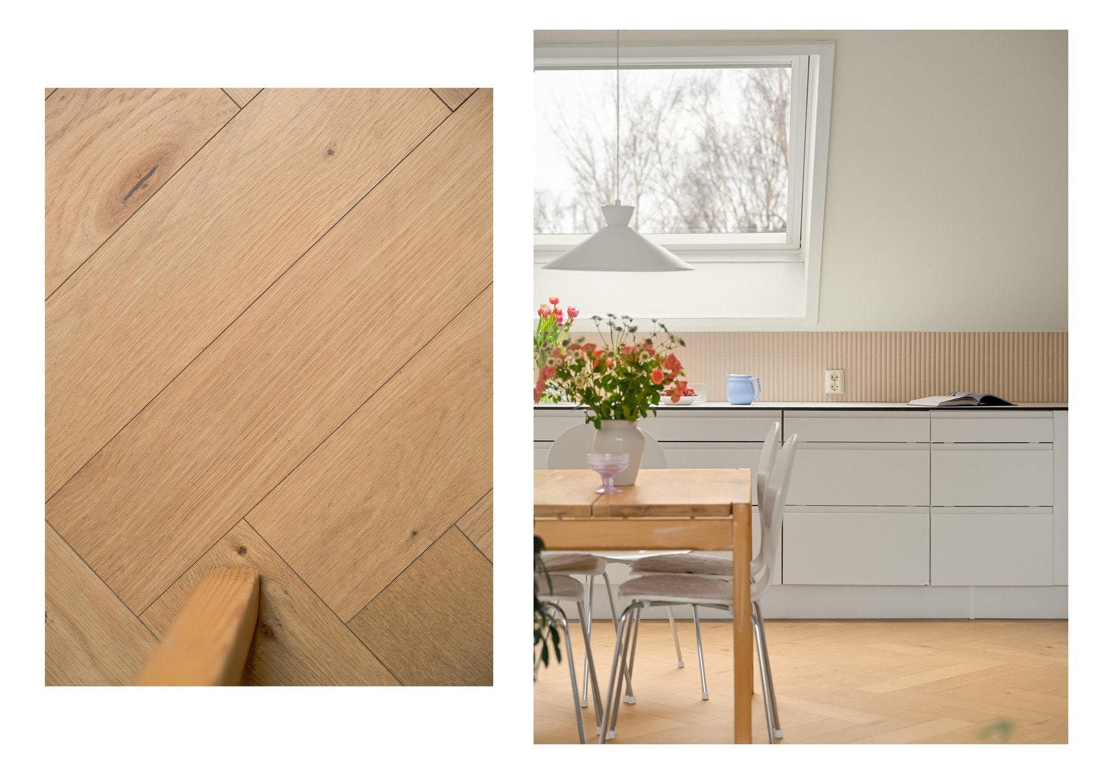 Gjennomgående i leiligheten er nydelig fiskebensparkett med varmefolie i flere rom. Galleribilde