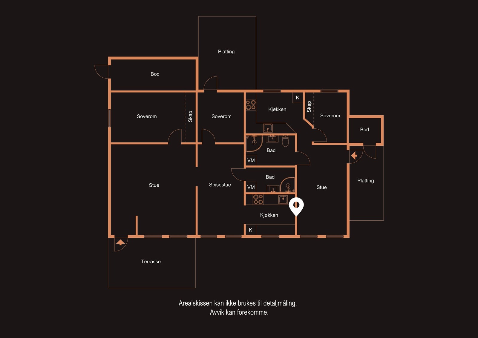 Ikonet viser hvor det er enklest å lage en dør om man vil ha forbindelse mellom boenhetene Galleribilde