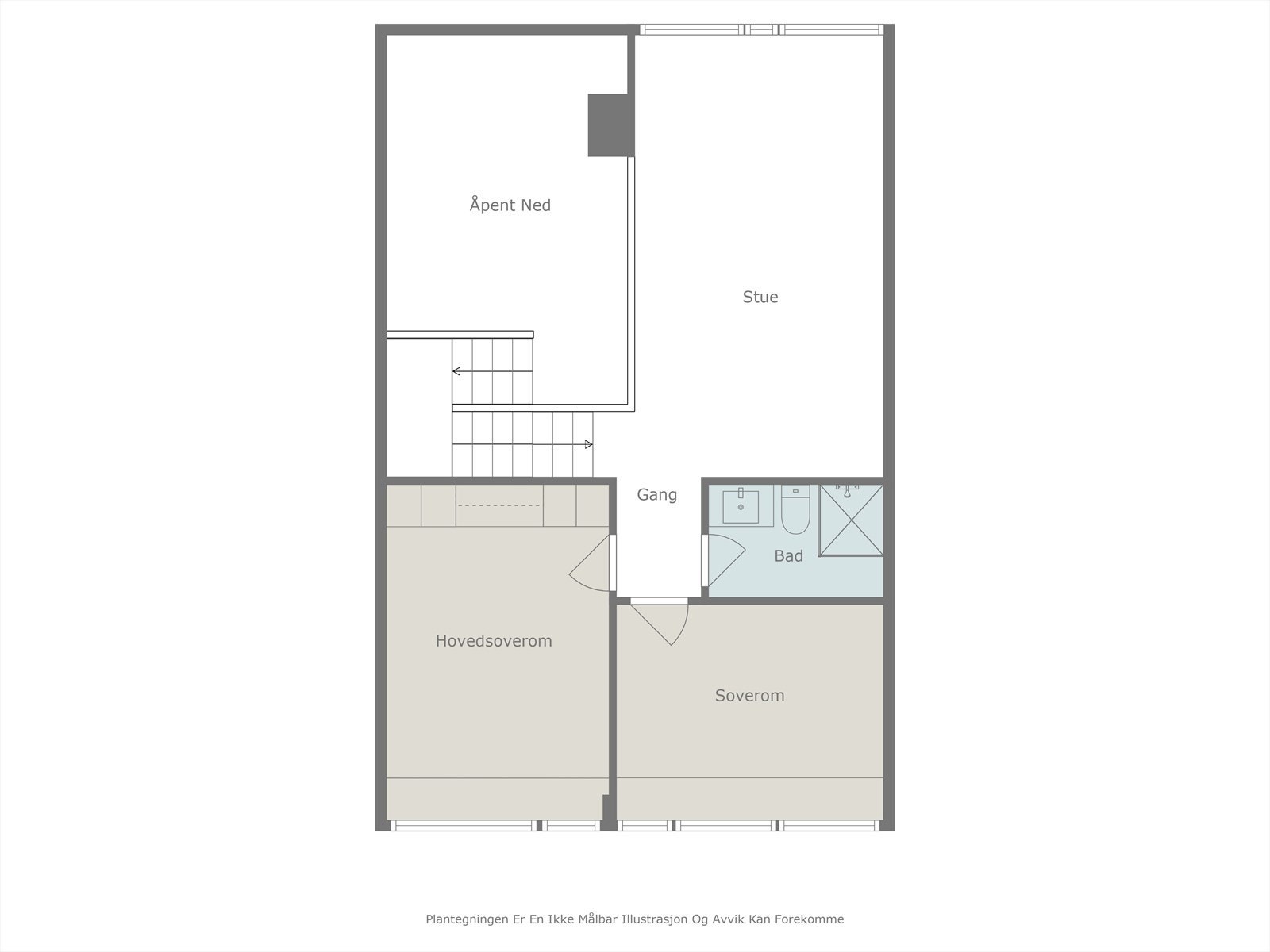 Planløsning 2. plan som inneholder; Stue, 2 soverom og bad. Galleribilde