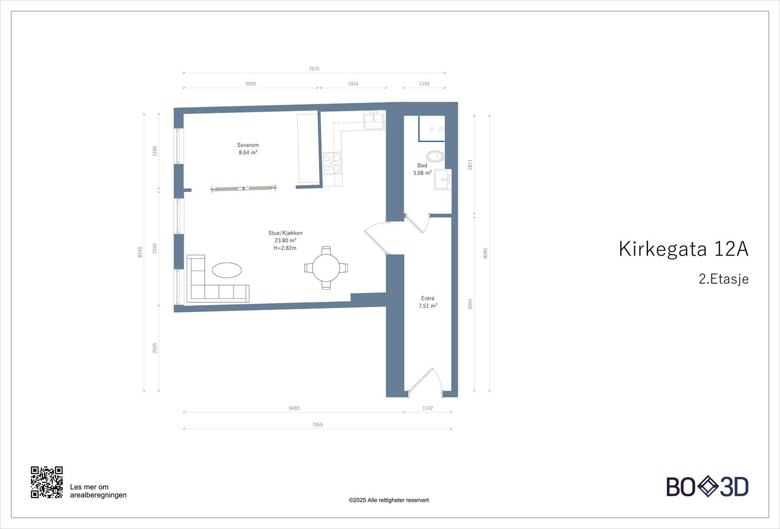 Plantegning fra takstmann. Møblert planskisse Galleribilde
