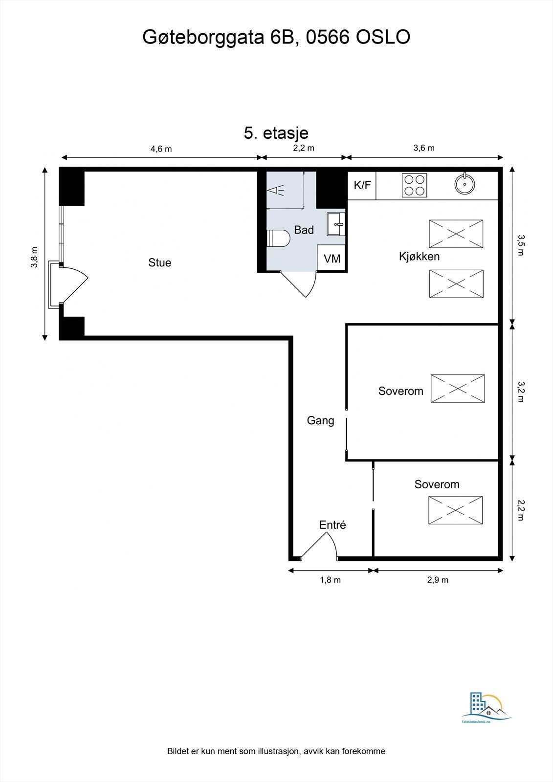 Leiligheten har en arealeffektiv planløsning som utnytter de 62 m² på en god måte. Galleribilde