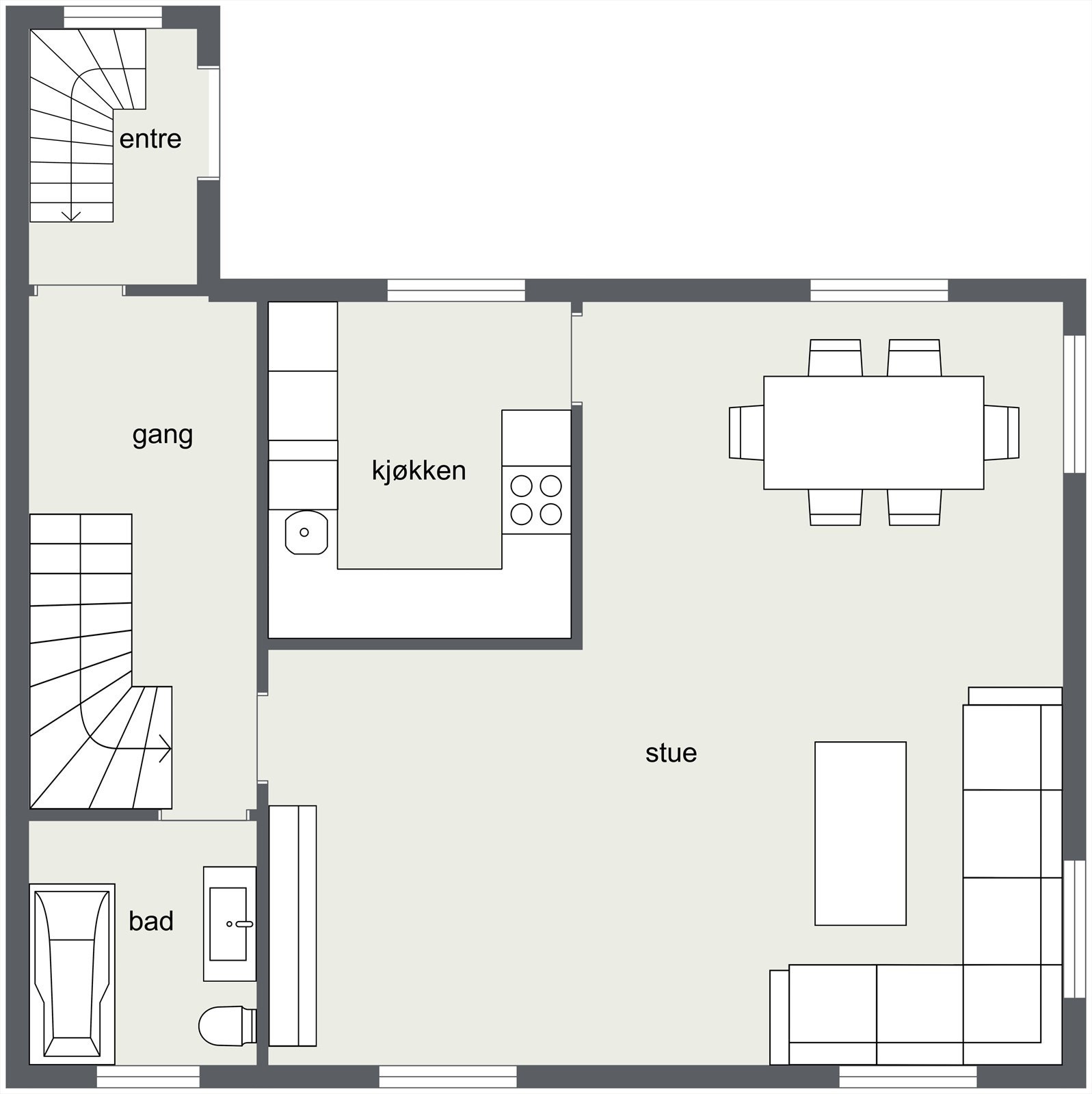 Plantegning første etasje. Galleribilde