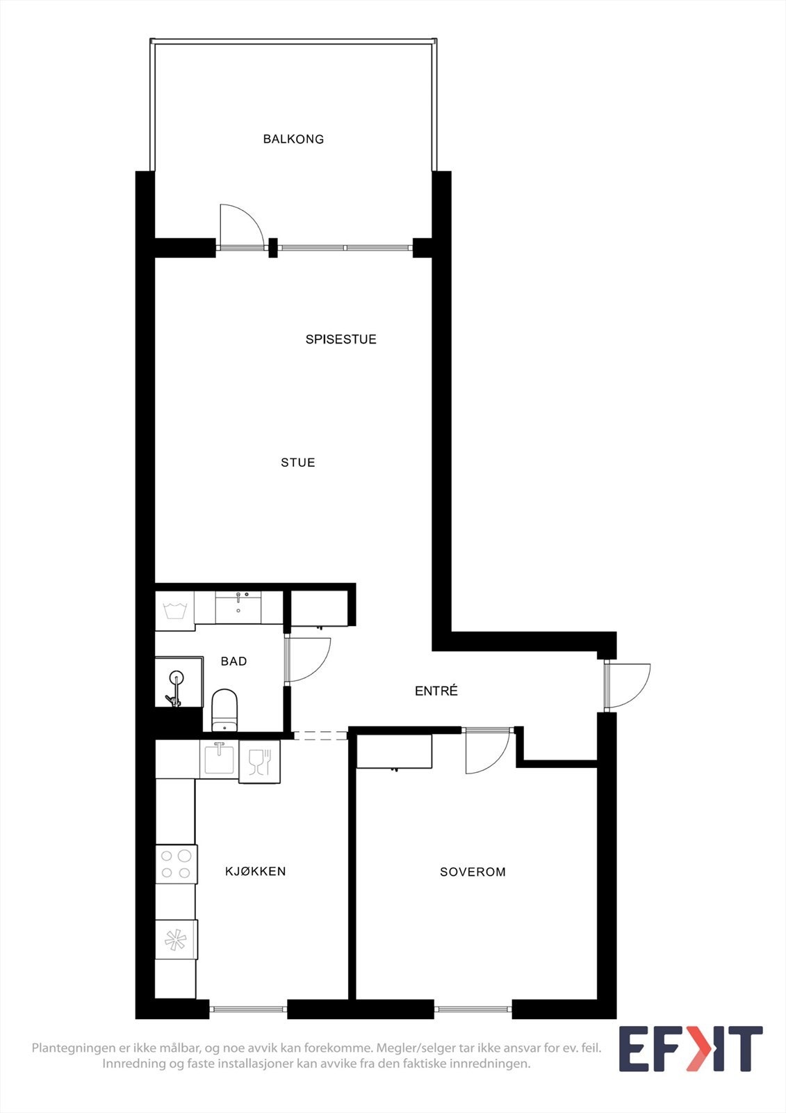 Plantegningen gir en god oversikt over leilighetens effektive planløsning og romfordeling. Galleribilde
